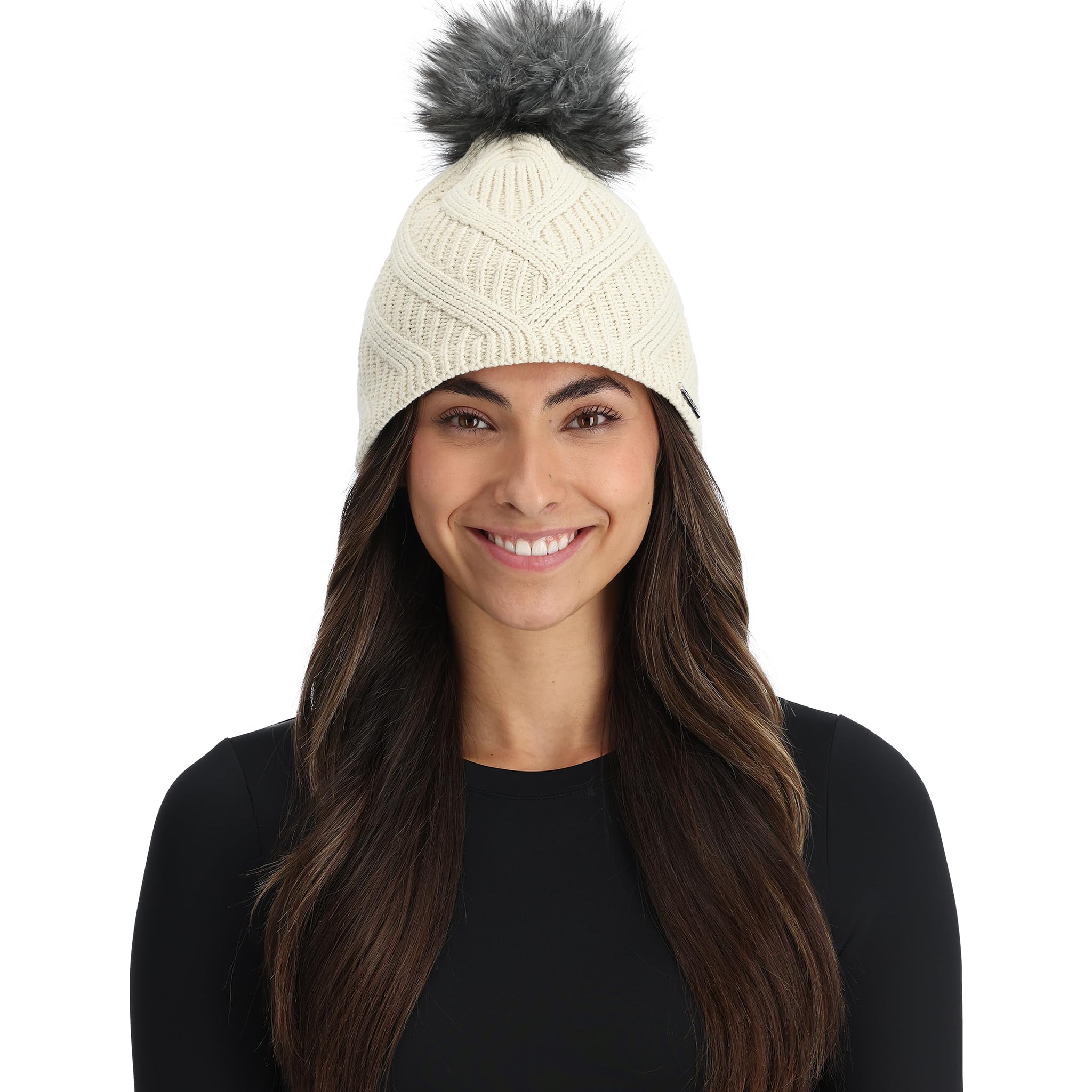 Spyder Royal Pom Lined Ski Beanie Berretto, Vanilla Latte, Taglia Unica Donna