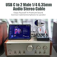 Vista 5 de Cable de audio USB C a 1/4 de pulgada, cable mono USB C a TS dual, cable de audio TS de 0.250 in a doble TS para smartphone, tableta, laptop enlace