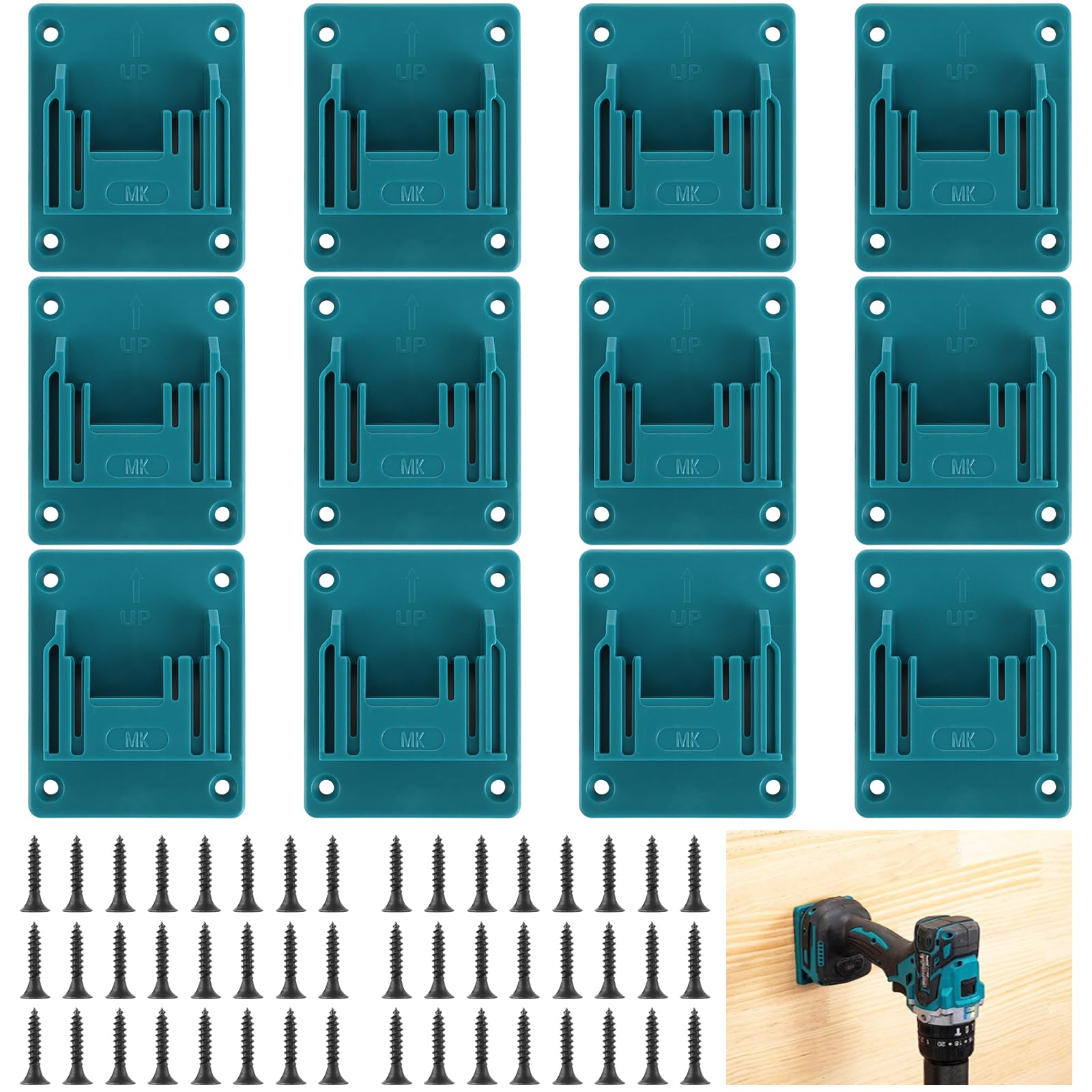 APACALI 12 Pièce Porte Outils Mural pour Makita 18 V, Support de Batterie pour Makita 18 V avec 48 Vis, Support de Machine pour Outils de perçage, bleu, 14,4-18 V