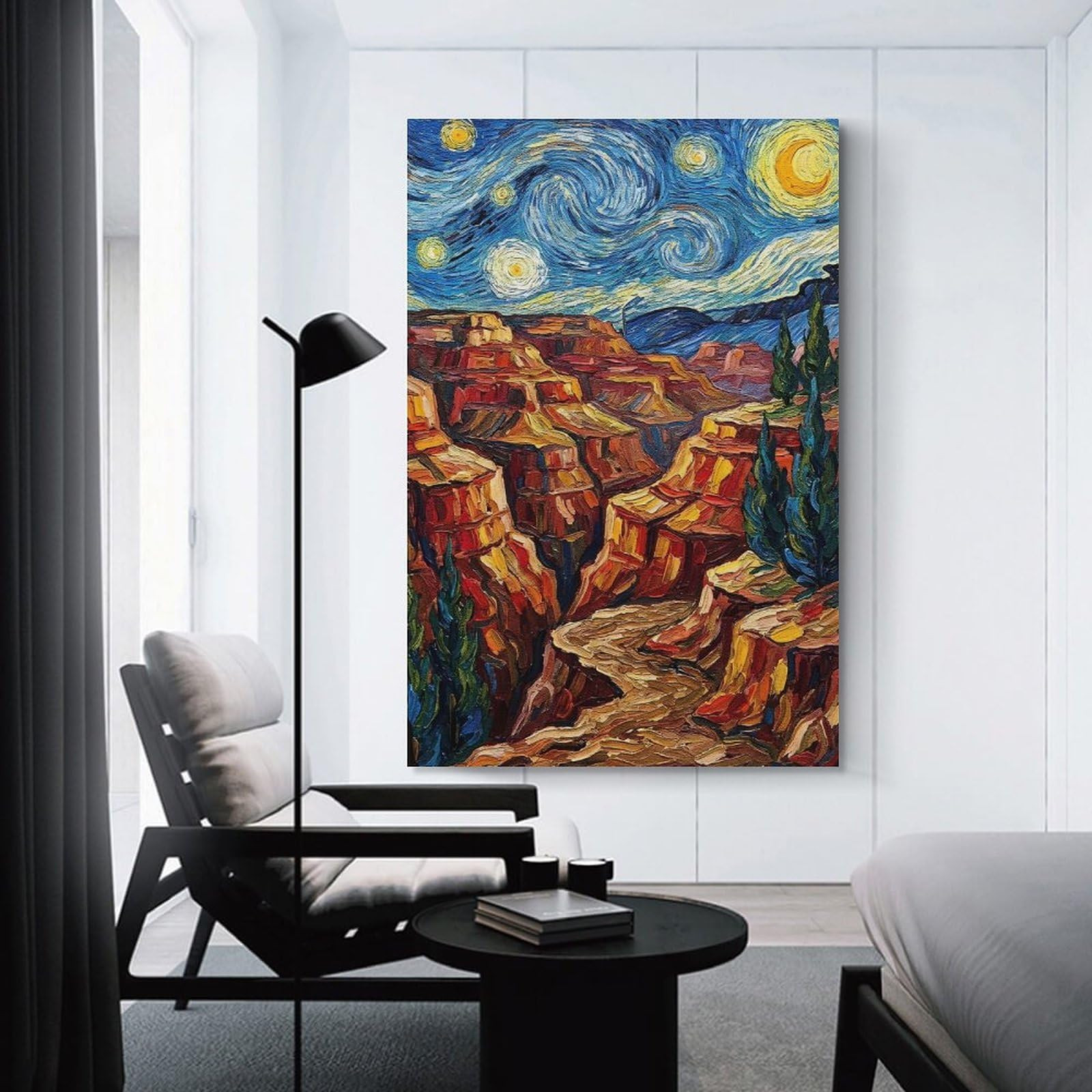 Junmoney Grand Canyon Starry Night Painting Canvas Wall Decor, 24x36inch(60x90cm), for Bedroom, Guest Room Or Reading Nook, Canvas Wall Decor for Personal Spaces