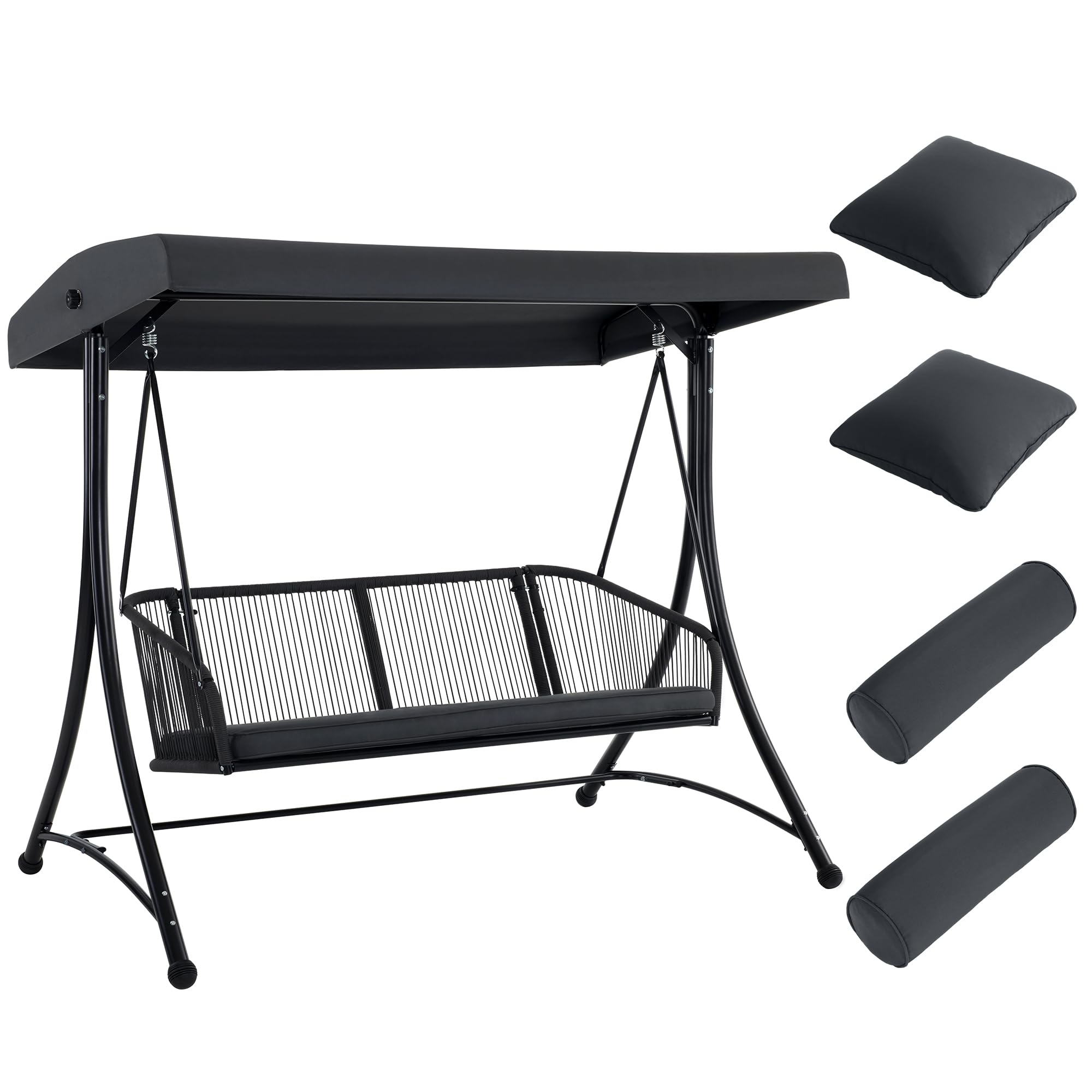 M MCombo Hollywoodschaukel 3-Sitzer, Gartenschaukel mit Verstellbarem Sonnendach, Schaukelbank Outdoor, Gartenliege Wetterfest, Sitzbezug Abwaschbar 8026DEY (Dunkgelgrau)
