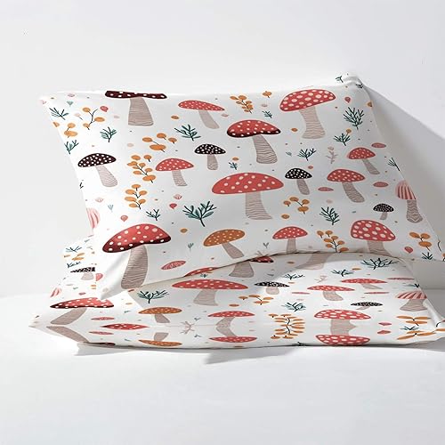 Miniatura 10 de Juego de sábanas de hongos tamaño King, sábanas de hongos, sábanas y fundas de almohada estampadas de 4 piezas, sábana bajera ajustable de