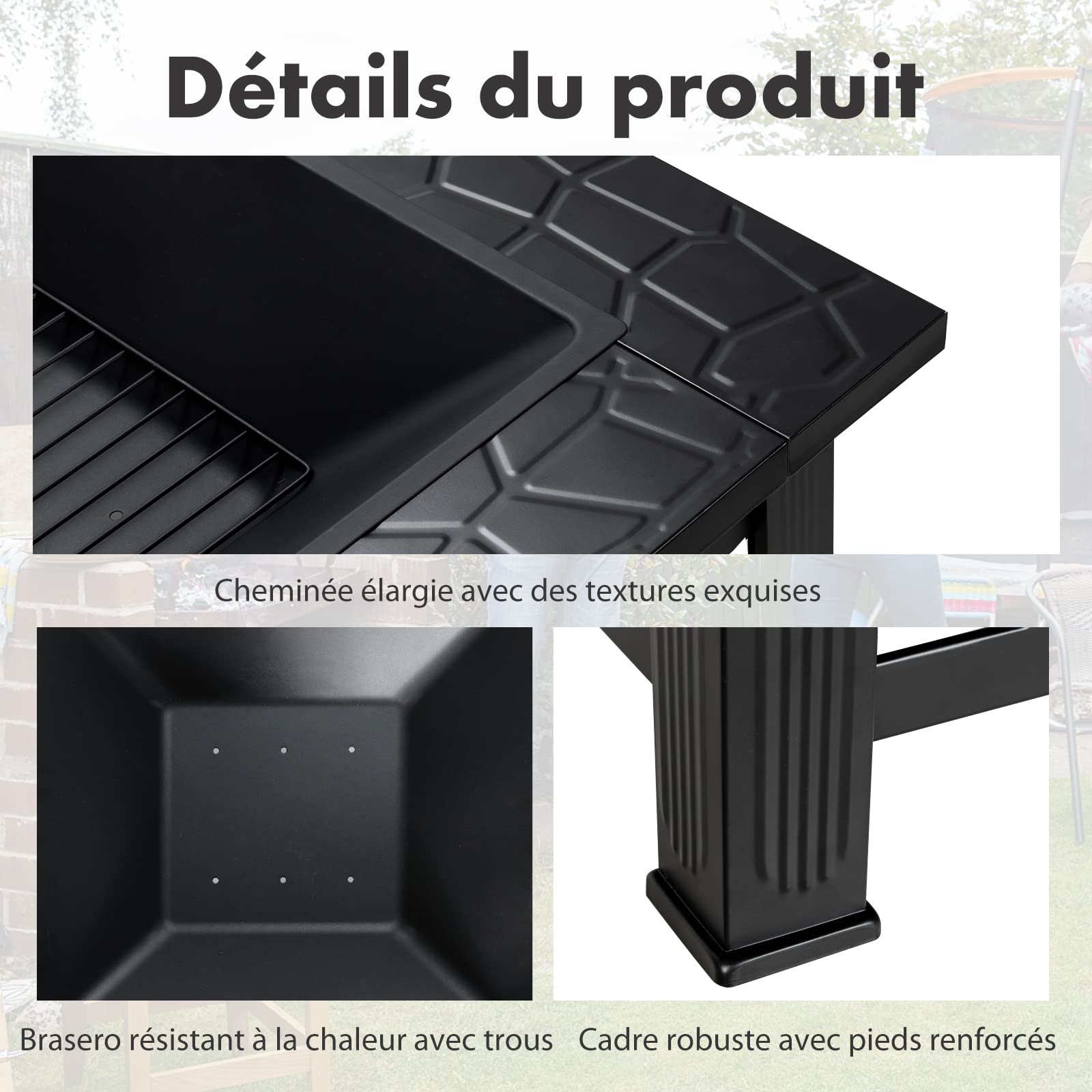 RELAX4LIFE Brasero Extérieur en Fer 3 en 1 avec Couvercle, Brasier avec 6 Trous de Ventilation, Poker et Filet de Barbecue, Brasero avec Sac de Rangement, pour Patio/Jardin/Cour (Modèle 1)