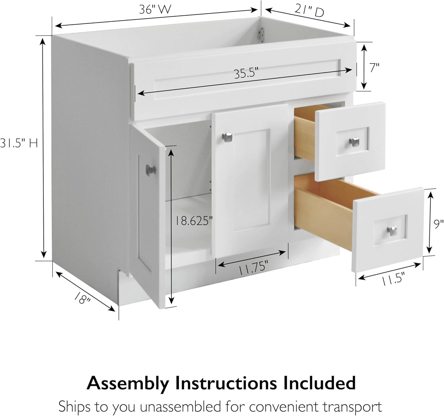 Design House Brookings 36 Inch Bathroom Vanity, Ready to Assemble, Solid Wood, Sherwin Williams® White – Design House, 586958