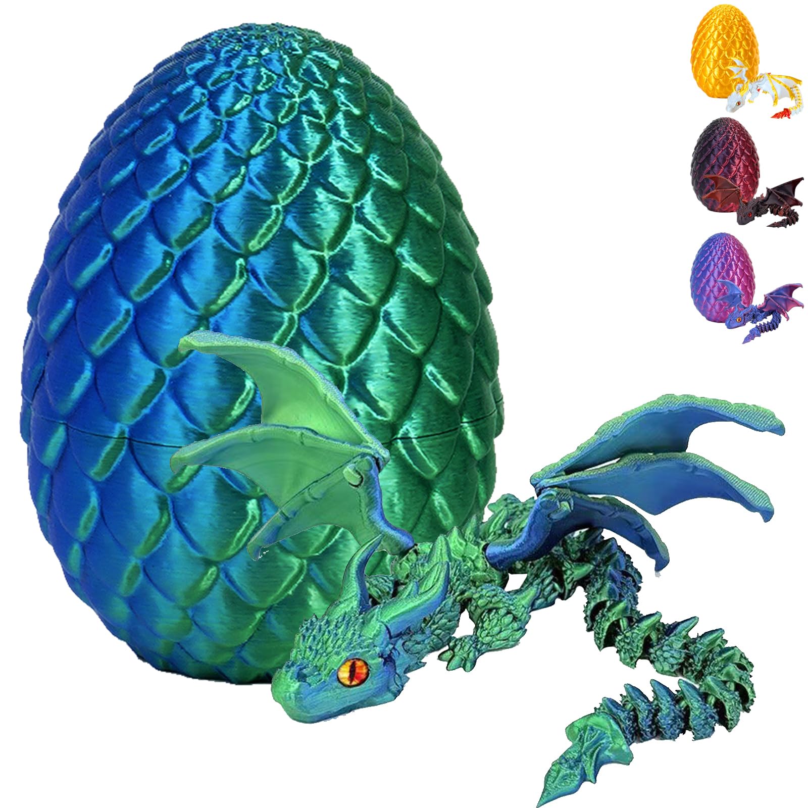 CWENDANER Überraschungs-Drachenei mit Drache im Inneren 3D-gedrucktes Drache Spielzeug, Kreative Schreibtisch Deko Geschenk für Erwachsene Kinder (Toothless Blau-grün Modell)