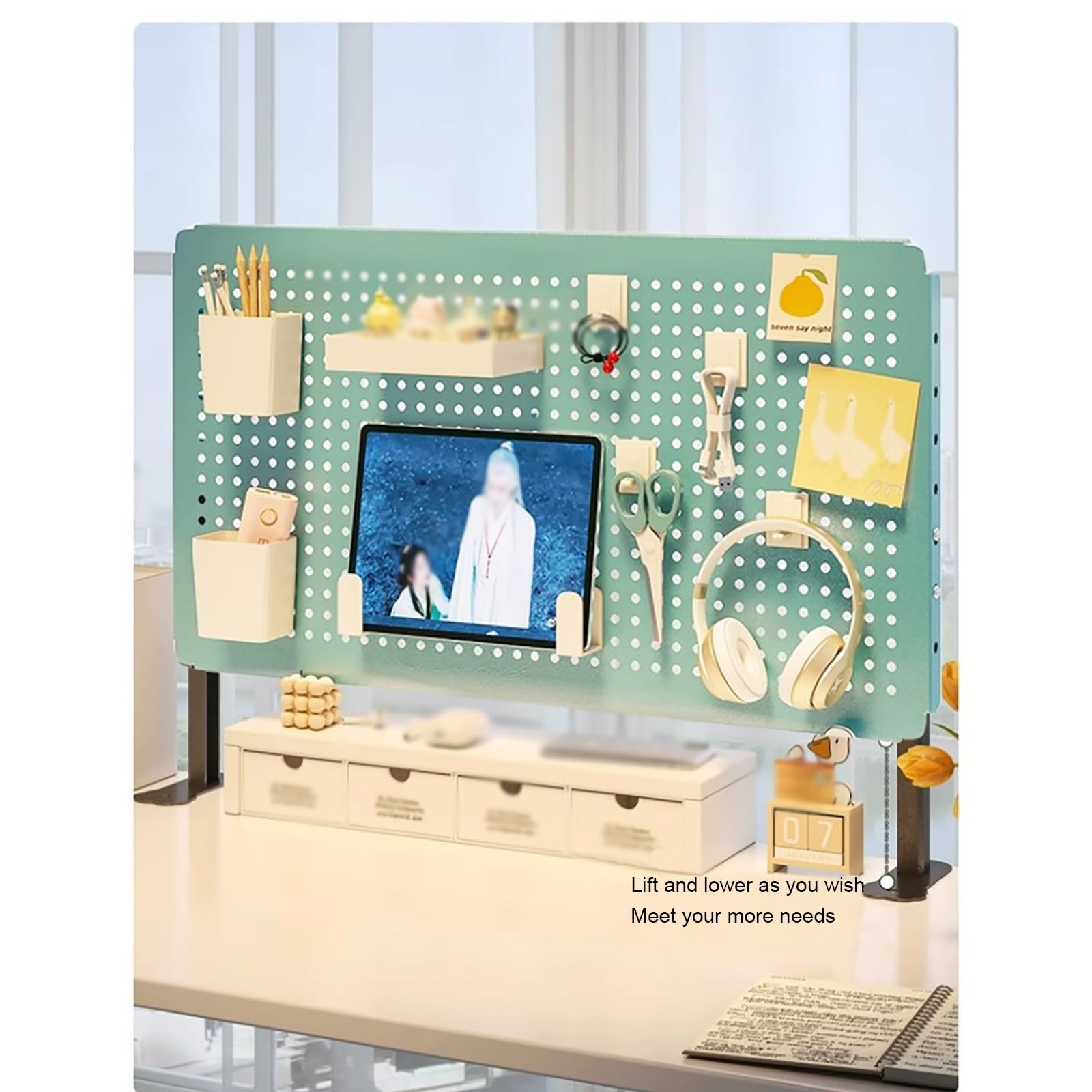 Pegboard, Stecktafel, Lochwand, Stecktafel-Werkzeugaufbewahrungsset mit Regalen und Zubehörhaken für Büroschreibtisch, Arbeitstisch-Organisation(Orange,Small)