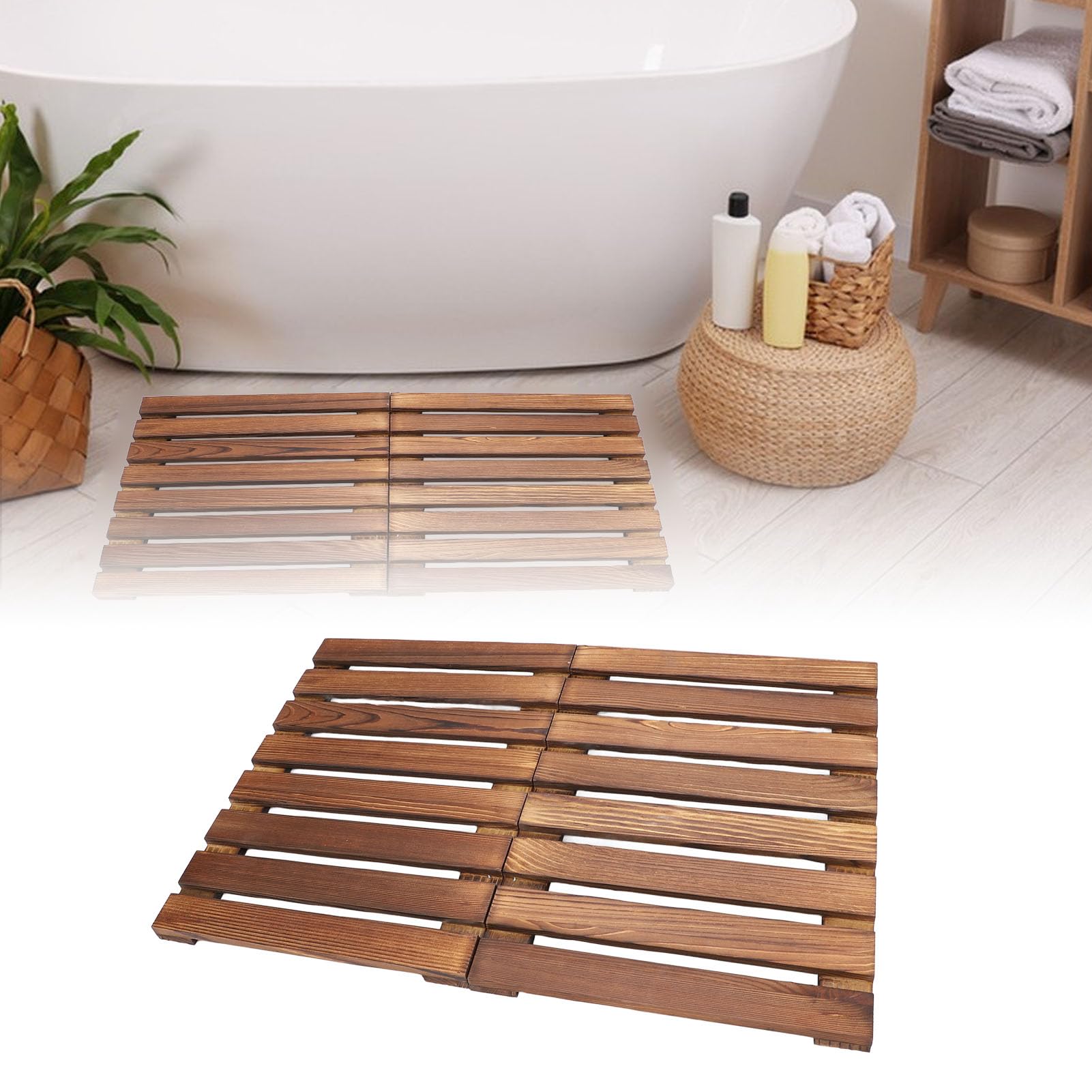 Tappetino da Bagno in Legno Pieghevole e Antiscivolo, 59 x 41,2 cm, per Doccia, Spa, Sauna, Piscina, Uso Interno ed Esterno