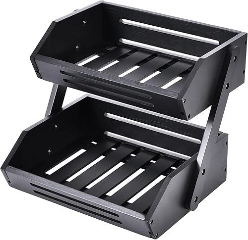 Cesta de frutas de bambú, frutero de 2 niveles para cocina, soporte de frutas para almacenamiento de frutas y verduras, organizador de encimera de