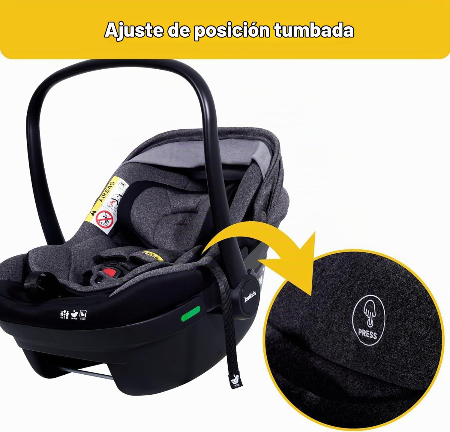 Jovikids Silla Coche Bebé ECE R129, Protección contra Impactos Laterales, Reposacabezas Ajustable, Silla de Coche Viajes para Recién Nacidos Grupo 0/0+, de 40 a 87 cm, 0-18 Meses (Negro)