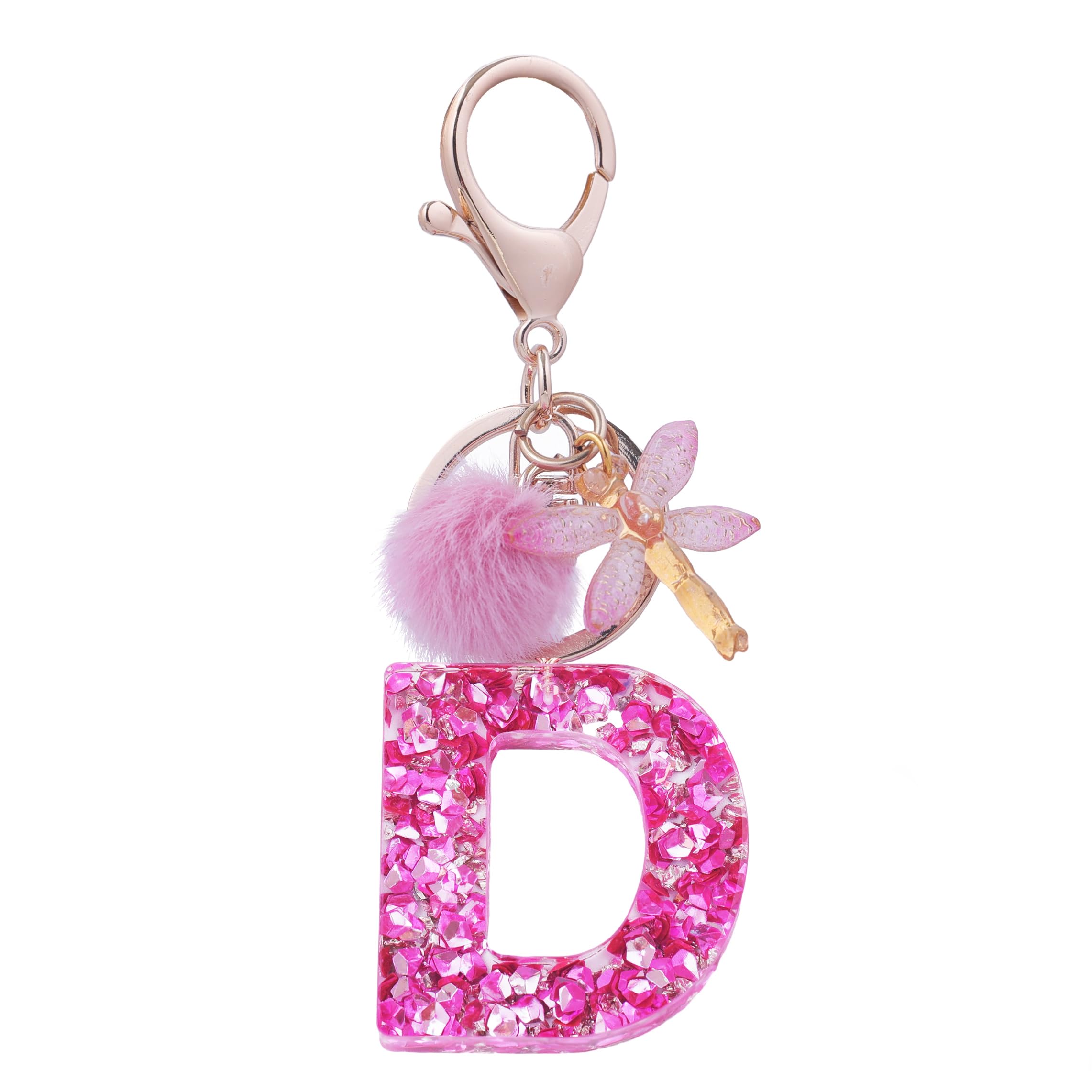 SELOVOWomen Girls Rose Red Initial Capital Keychain Dragonfly Letter Keyring