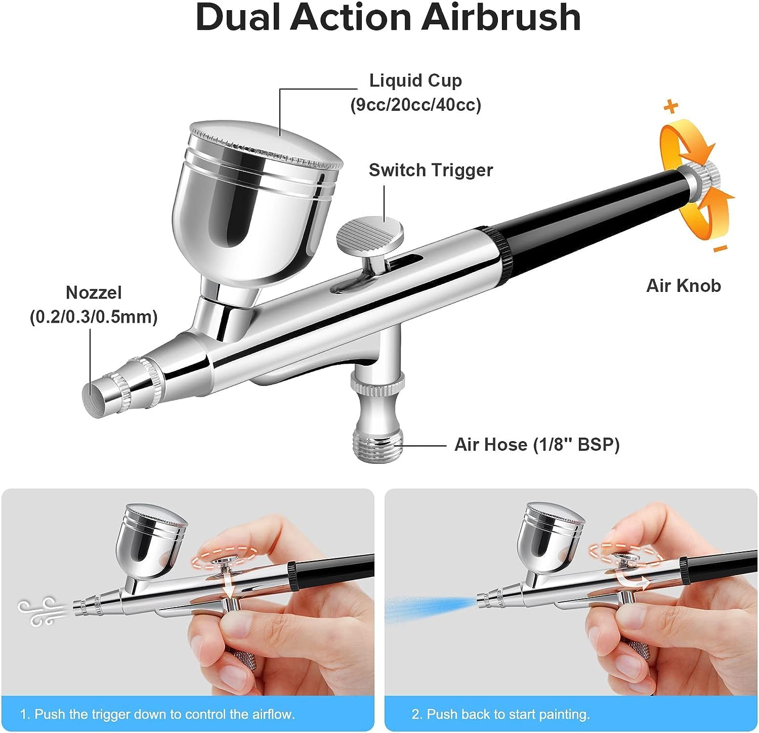 Gocheer 40PSI Mini de Aerógrafo, Doble Acción Multi-Función Kit De Aerógrafo con Compresor para Pintura Aerografo Portatil para Decoración Tartas Maquillaje Arte Artesanía Diseño Uñas Modelo Tatuaje