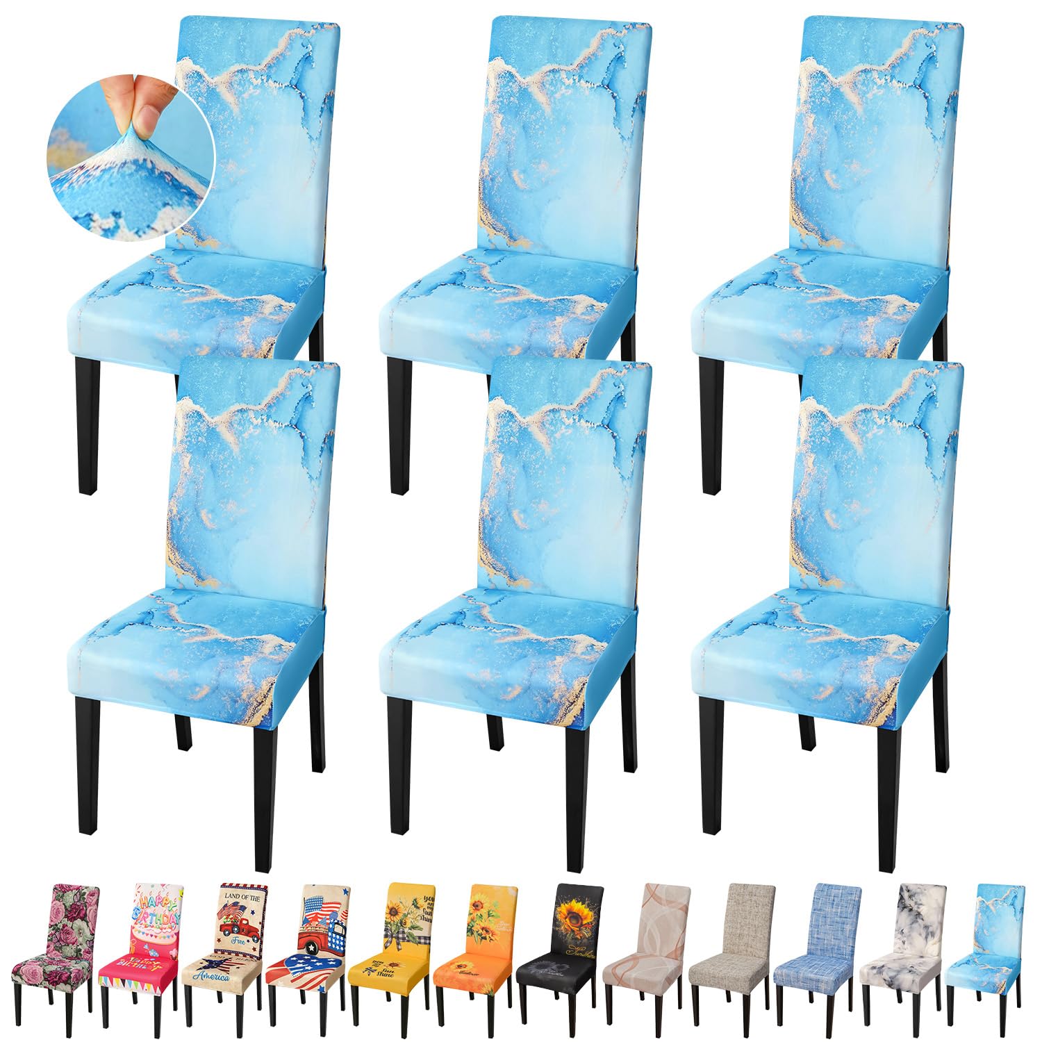 JQinHome Ink Art Painting Chair Covers for Dining Room Set of 6, High Stretch Removable Washable Parsons Chair Slipcover for Home Party Hotel Wedding