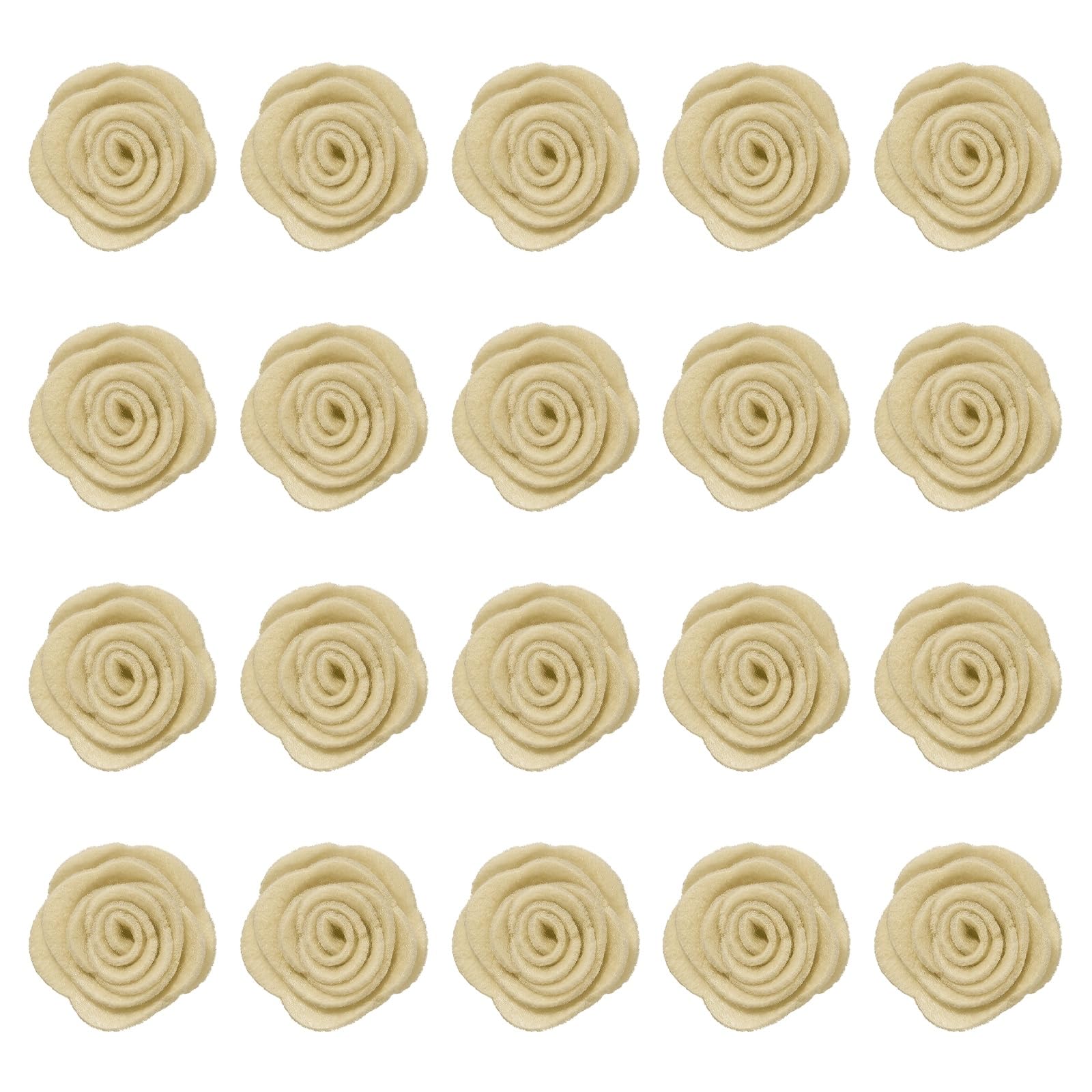 sourcing map 20Pcs Felt Fabric Flowers Embellishments, 1.57" Nonwoven Camellia Sewing Appliques Ornament Artificial Flower Heads for DIY Wedding Party Scrapbook Hair Decorations, Khaki