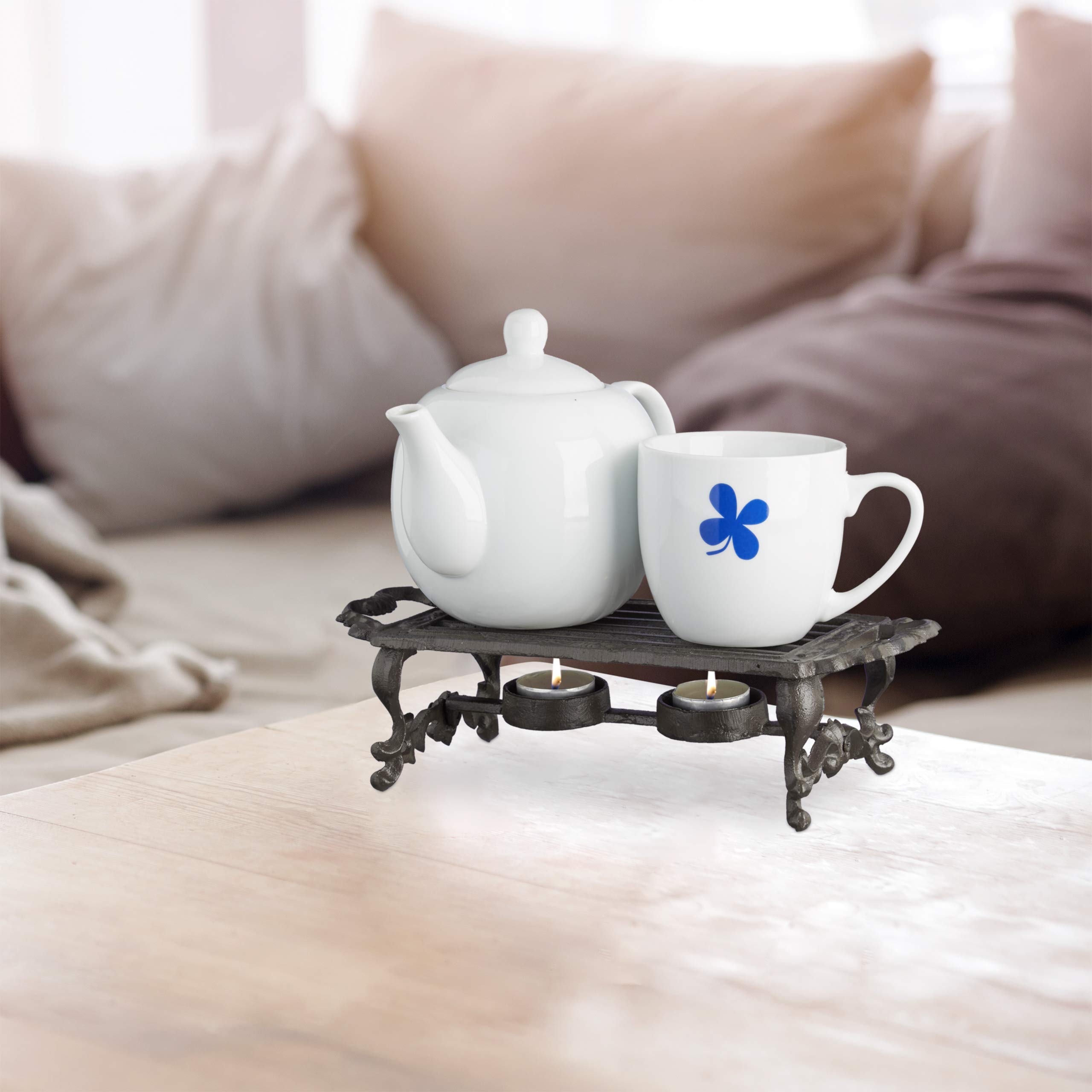Relaxdays theelichthouder voor theepot, gietijzer, voor 1 theelichtje, antiek design, rustieke thee warmhouder, goud