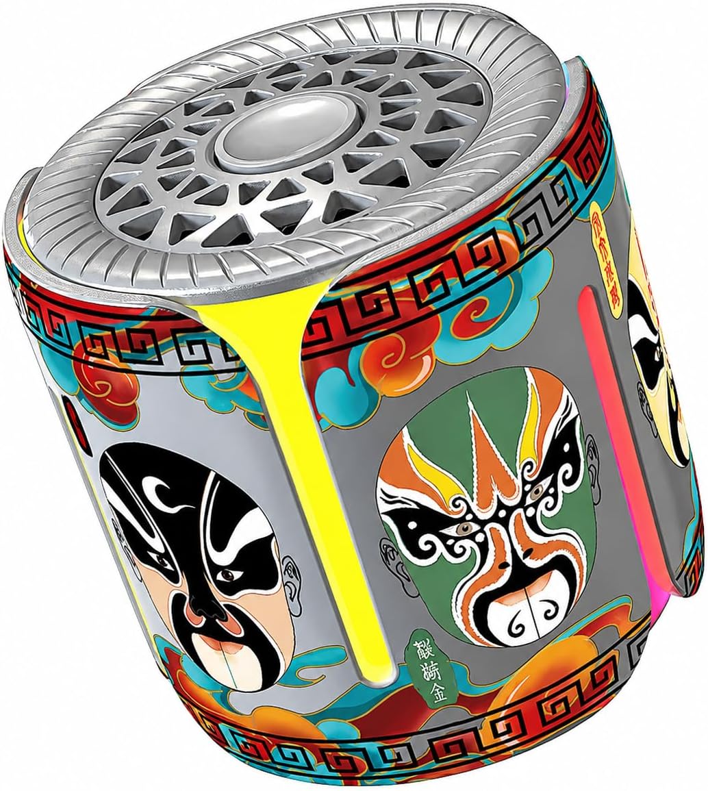 Portable Metal Rotating Bluetooth Speaker, Peking Opera Mask Wireless Speaker with RGB Ambient Light, BT 5.4 & TWS Stereo Pairing, Fidget Stress Relief Design, Unique Cultural Art Gift for Home Office