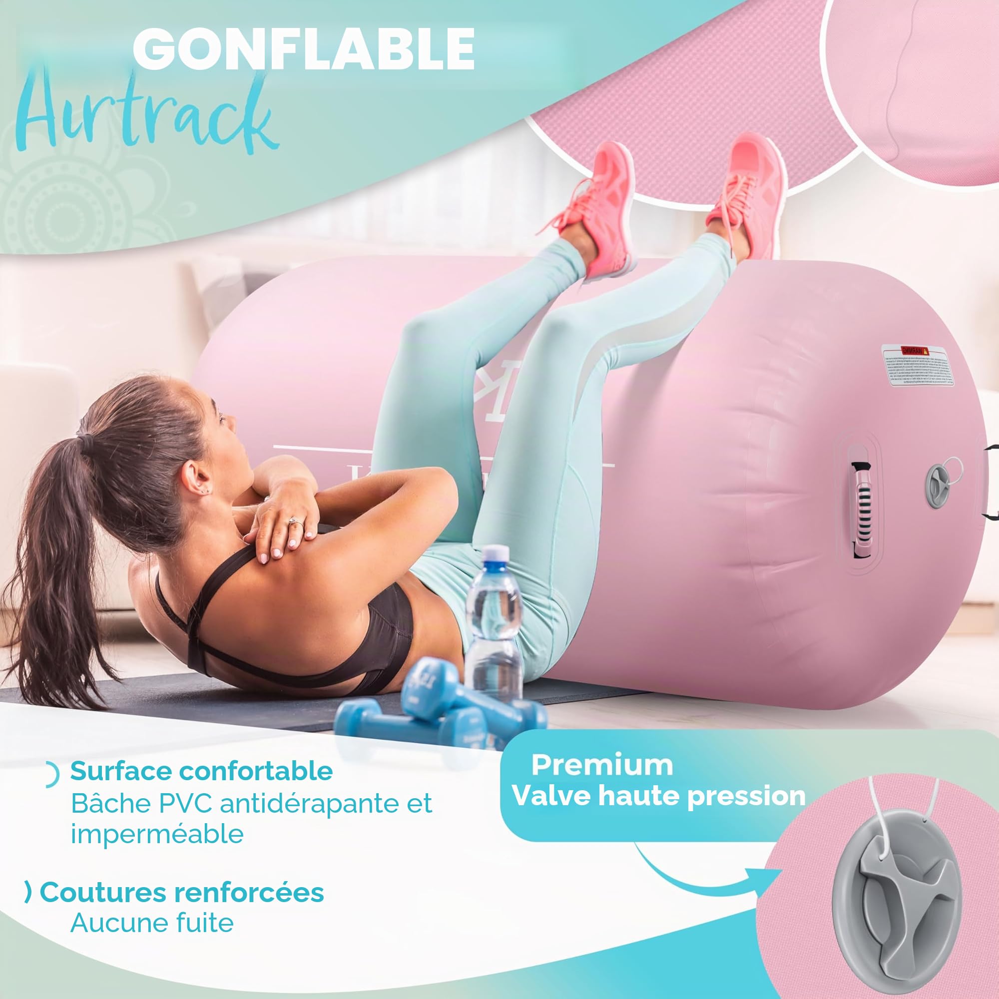 KESSER® Air Roll Airtrack Rouleau de gymnastique gonflable | Avec sac de transport & pompe à air électrique | Barrel Gymnastique Tumbling | Rouleau de yoga, tapis de gymnastique, rouleau de fitness