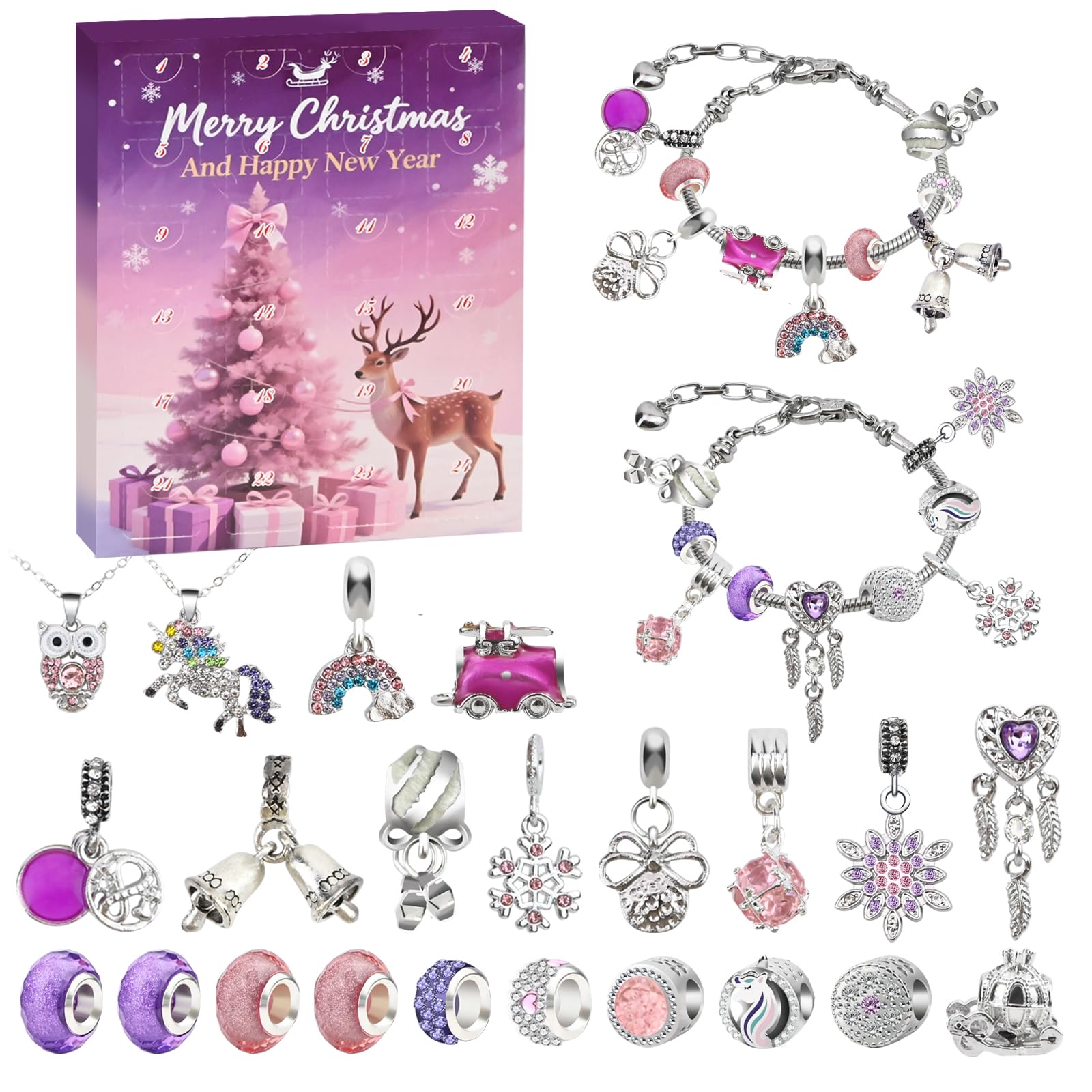 Kinyoda Calendario De Adviento 2024 – 24 Días De Sorpresas Con Joyas Y Accesorios De Unicornio Para Niñas, 32 Piezas En Total