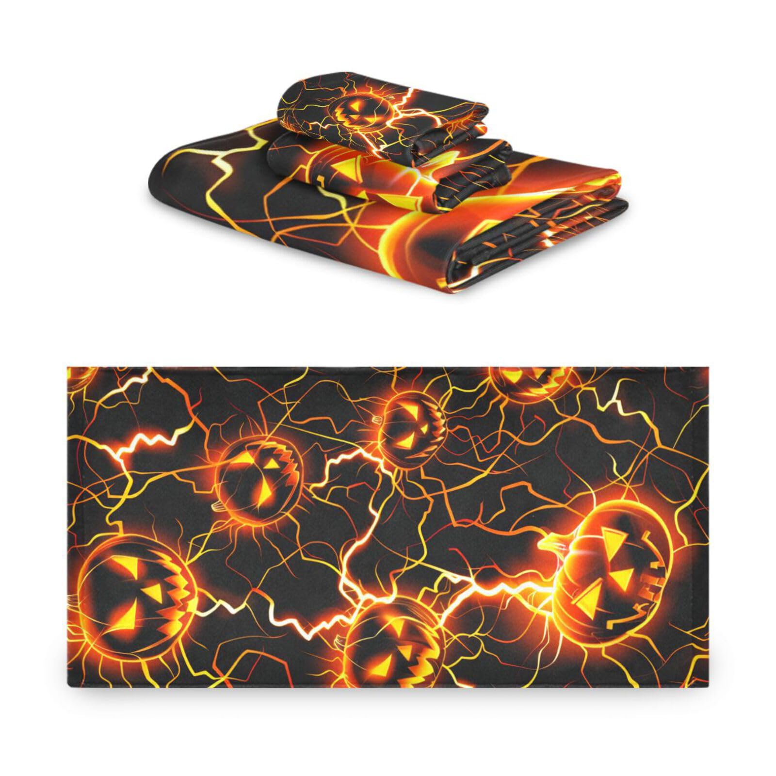 Horrors Lightning Pumpkin Halloween morbido asciugamano viso set 3 pezzi, 1 asciugamano da bagno, 1 asciugamano mani 1 panno per la casa cucina hotel palestra nuoto spa