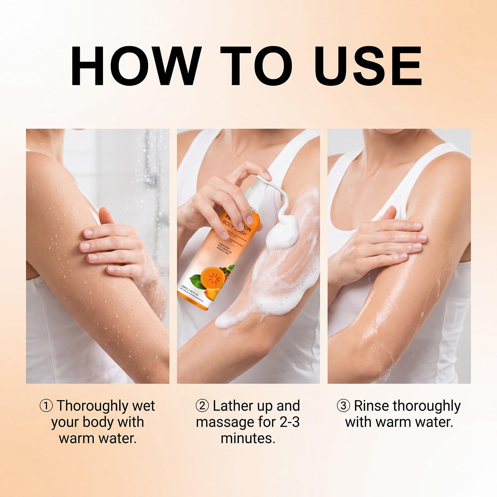 Bagnoschiuma al cachi per il controllo degli odori, bagnoschiuma idratante per odori corporei persistenti, gel doccia detergente profondo per pelli sensibili – ideale da viaggio. (6pcs)