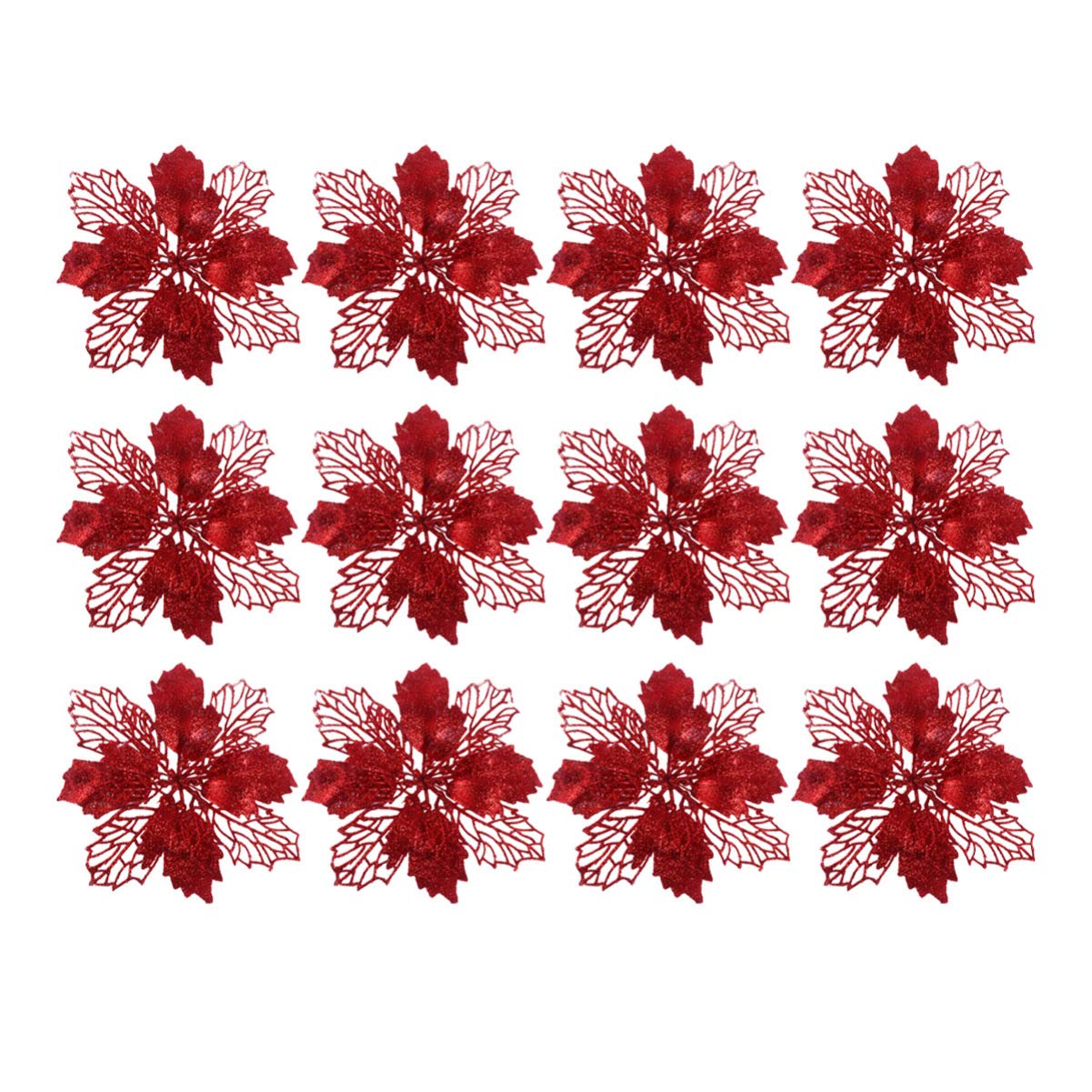 TOYANDONA Decoración Navideña 12 Pcs Glitter Poinsettia Flowers Hollow Artificial Flowers Christmas Ornaments Xmas Tree Hanging Pendant () Liquidación De Adornos Navideños