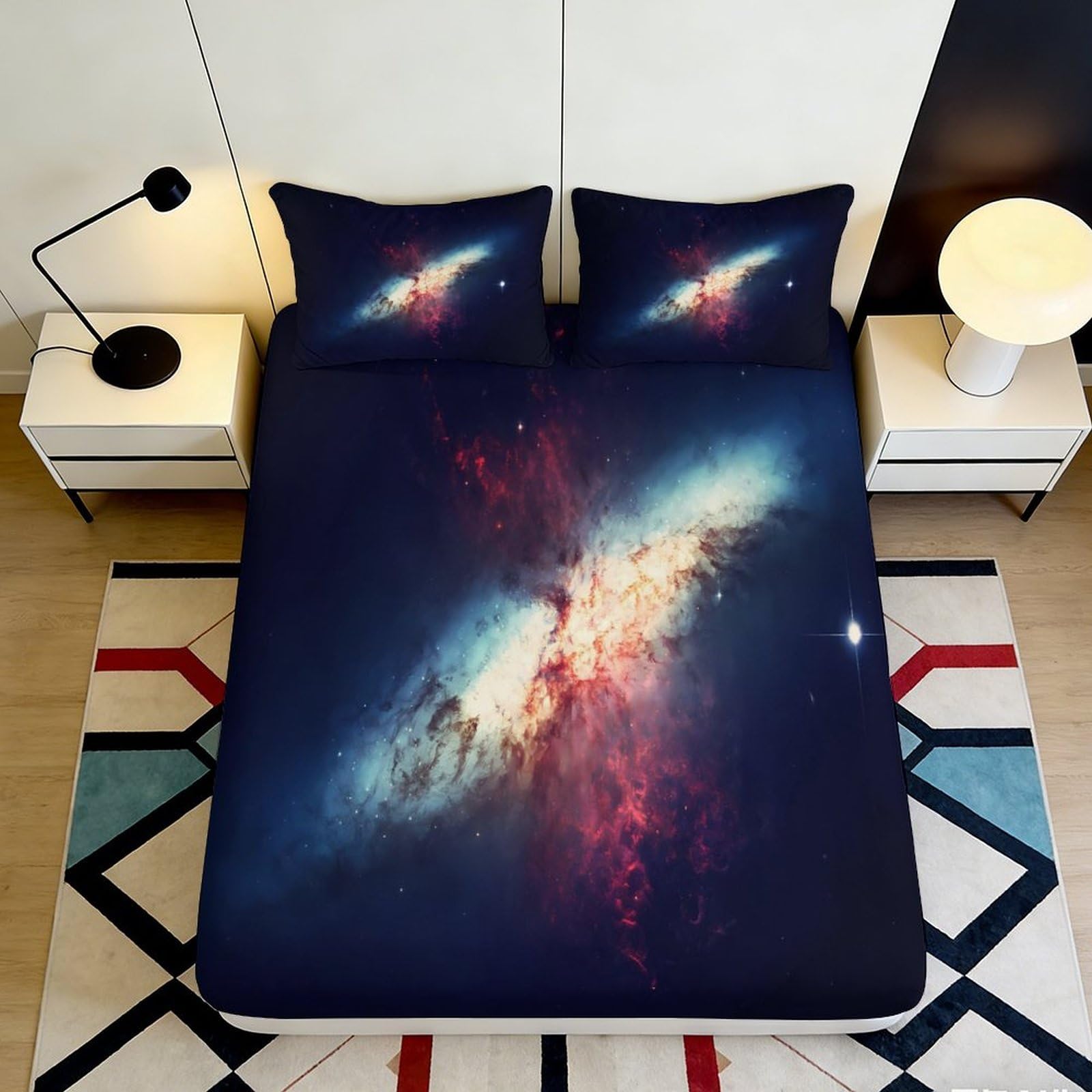 3D Printed Galaxy Starry Sky Fitted Sheet Microfiber Soft Breathable Cosmic Nebula Mattress Cover for Bedroom Dorm 160x200x25cm