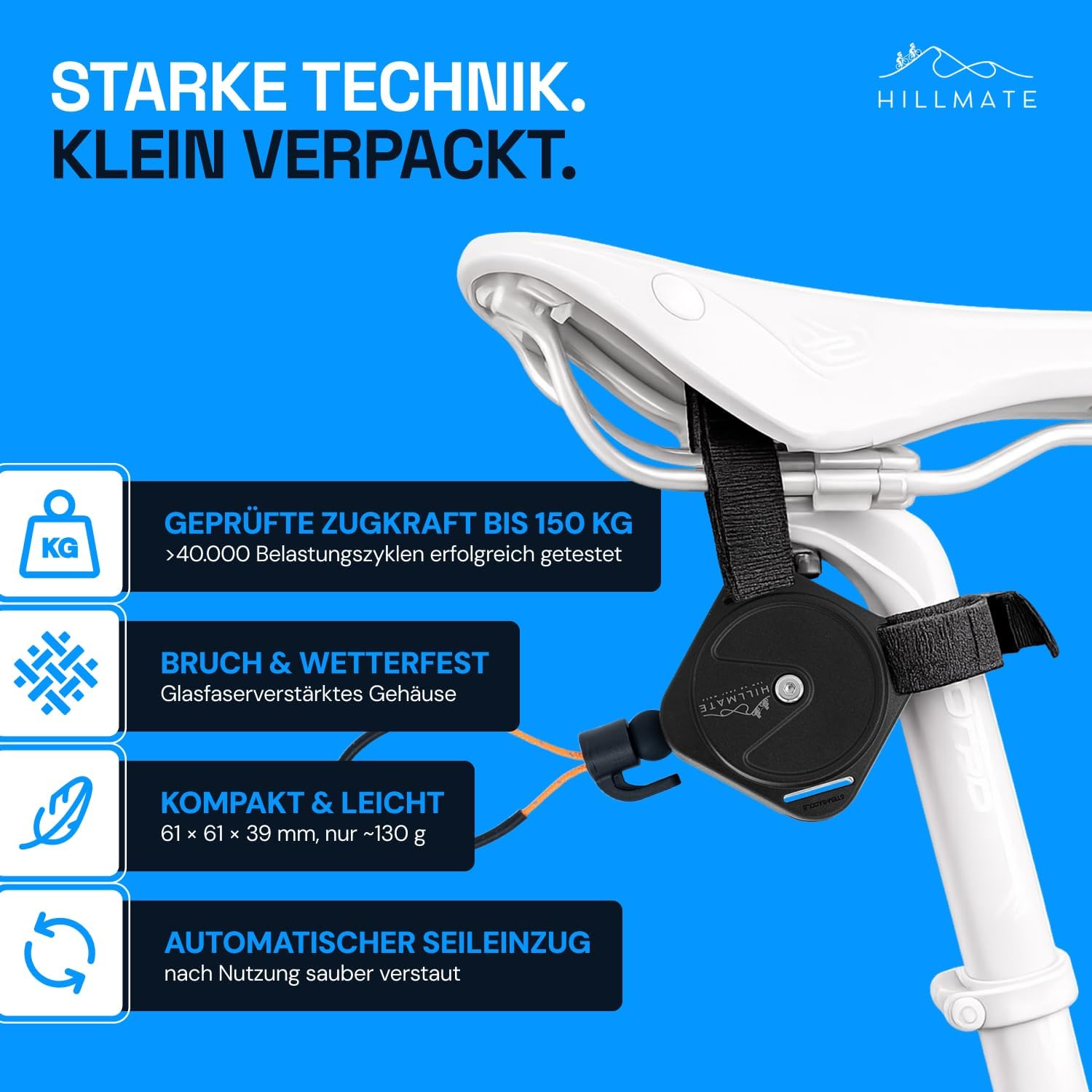 Fahrrad Abschleppseil – Belastbar bis 150 kg – Flexible Abschlepphilfe