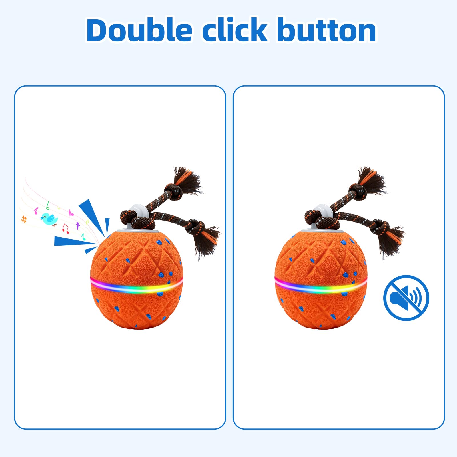 Pelota Interactiva para Perros - Wicked Ball Rolly con Cuerda y Ladridos, Juguete Interactivo Inteligente para Perros con 2 Modos de Juego, E-TPU, USB-C Recargable, Luces RGB, Adecuado para Perros