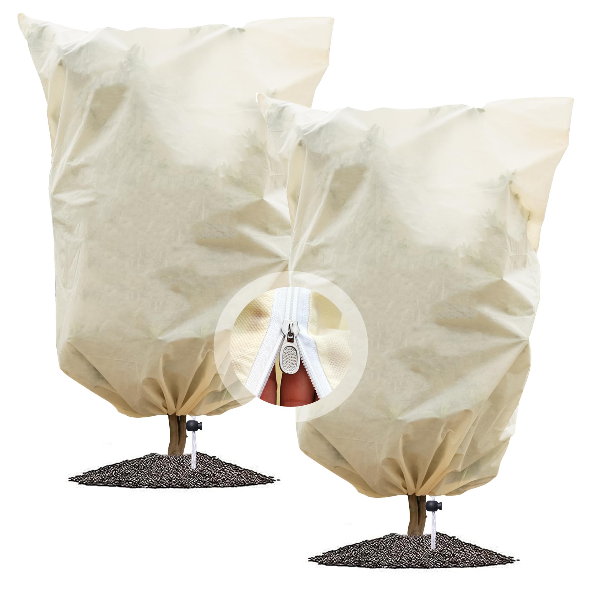 Hyxanons2 Packs Plant Covers Freeze Protection Jacket, 79" x 98", 2.2 oz Thick Frost Blankets for Outdoor Garden Plant Tree in Winter Cold Weather, Heavy Duty Reusable Frost Cloth Bags with Zipper Drawstring