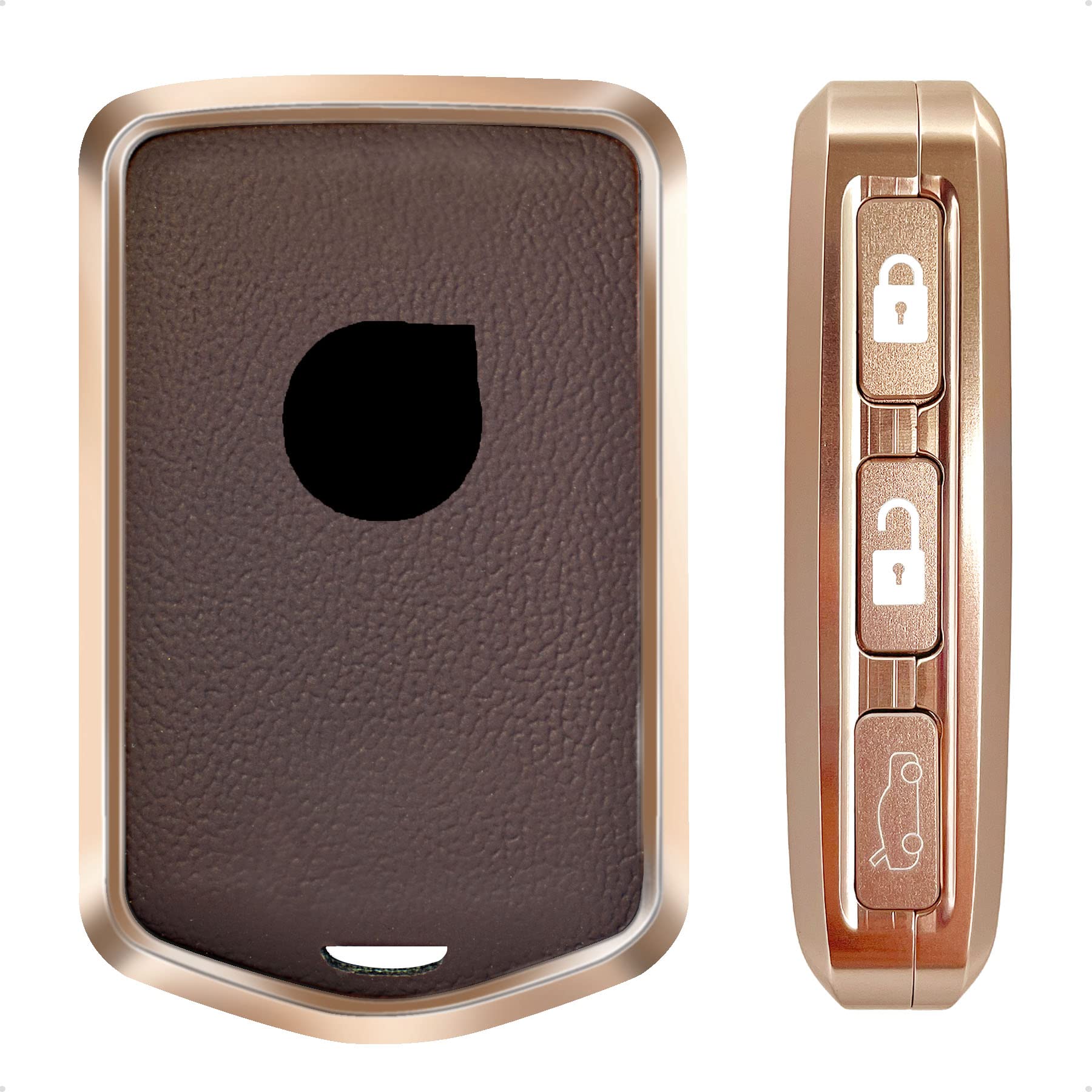 SK CUSTOM Brown Leather and Aluminum Frame Smart Key Case Cover Compatible Volvo XC60 XC90 XC40 S90 V90 Keyless Car Remote Accessory
