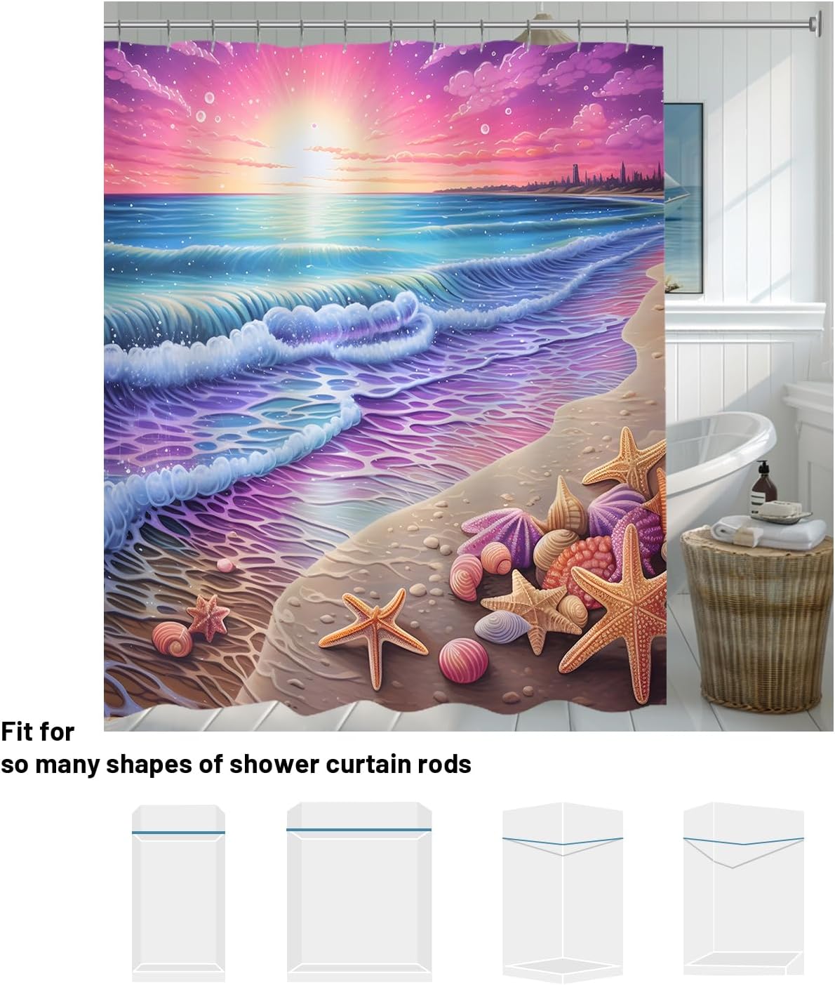 Purple Sunrise Beach Shower Curtain 72x72 Inch Sea Ocean Bath Curtain