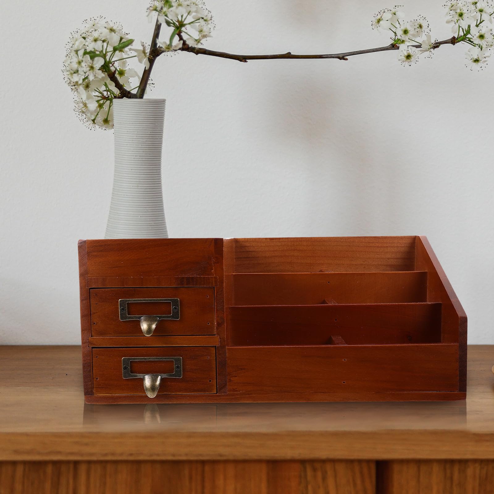 Schreibtisch Eleganter Multifunktionale Organizer mit Schublade Aufbewahrungsbox für Kosmetik und Schmuck für Büro und Schminktisch
