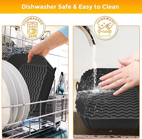 Miniatura 6 de Forros de silicona para freidora de aire, cuadrados de 8 pulgadas, 4 a 7 cuartos de galón, grado alimenticio, reutilizables, resistentes al calor,