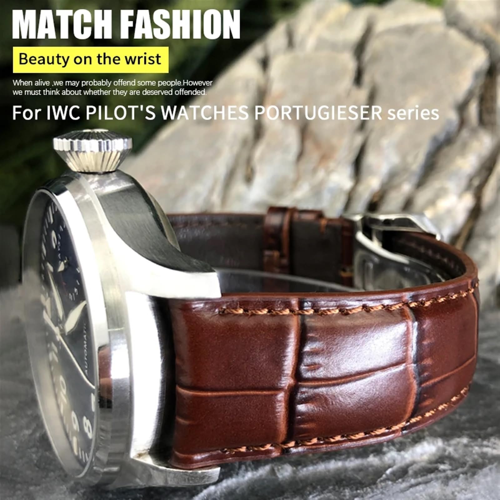 Pasek do zegarka z prawdziwej skóry bydlęcej do zegarków pilotów rodziny IWC Portugieser Porotfino, pasek do zegarka 20 mm, 21 mm i 22 mm, składana klamra