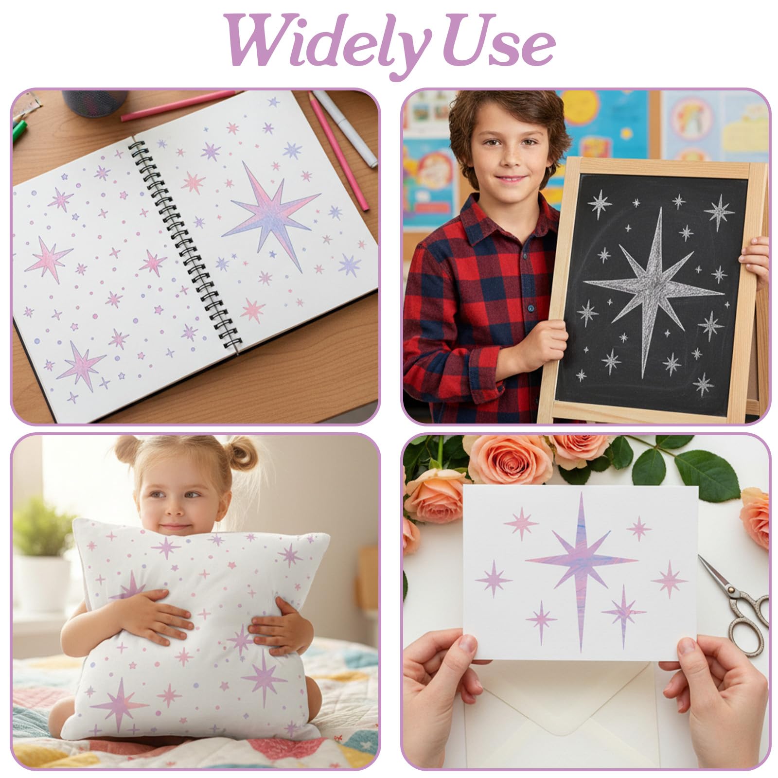 6 stencil grandi a forma di stella per pittura, stencil riutilizzabili per aerografo, stencil per disegno a parete, legno, tessuto, soffitto, decorazione per la casa