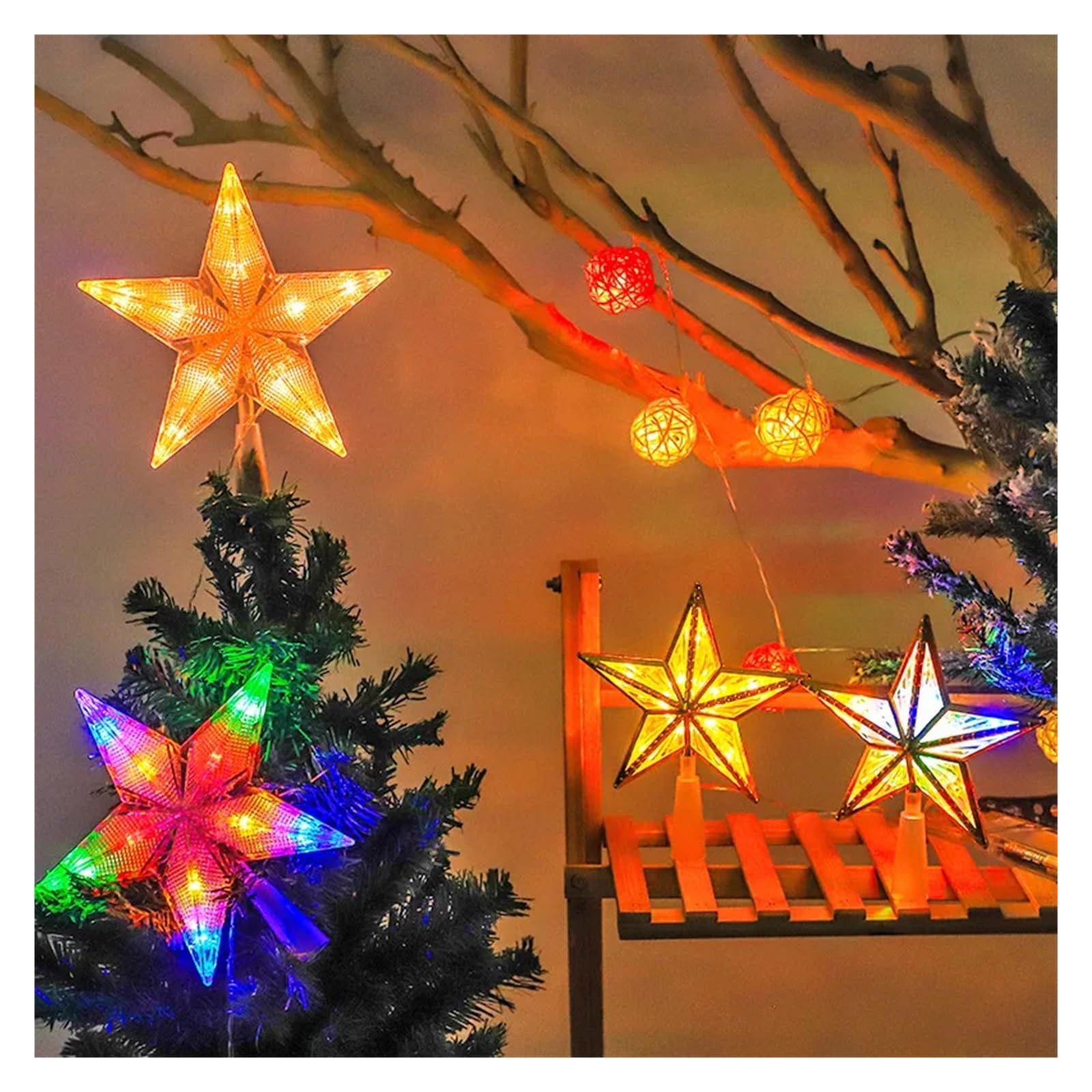Verlichte Kerstboom Ster Topper - Metalen Decoratie voor Bovenop de Verlichte Kerstboom Ster Topper - Metalen Decoratie voor Bovenop de