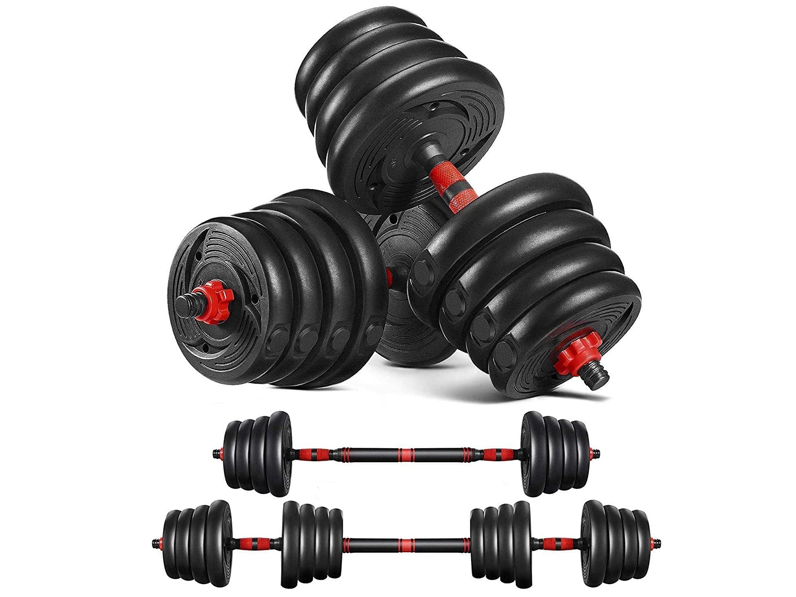 2021 Adjustable Dumbbells Set Weight to 88Lbs / 110Lbs, Free Weight with Connecting Rod Used As Barbell, Ab Roller for Home Gym Work Out Training Fitness Equipment All-Purpose