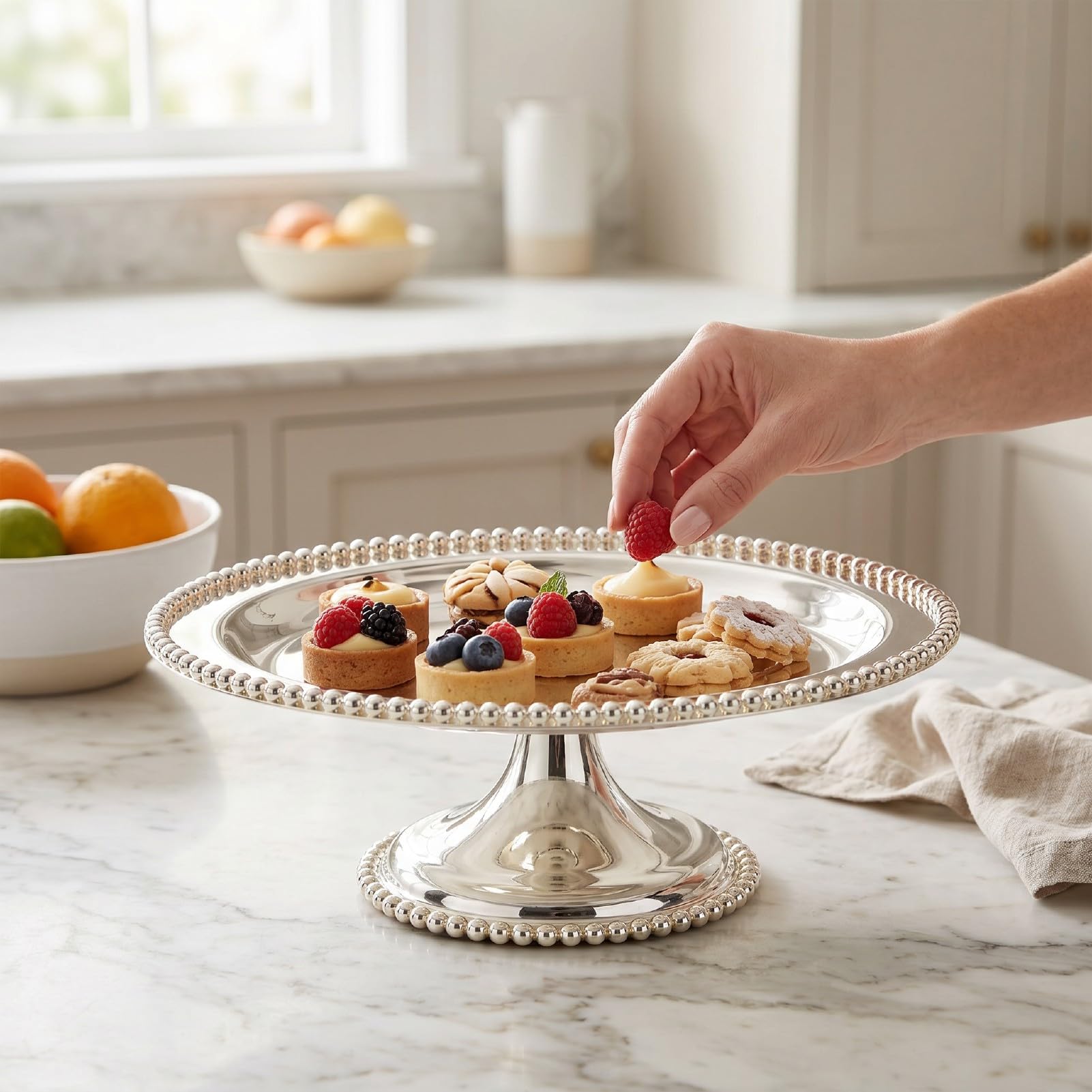 Luocute Bandeja para Servir con Patas de Acero Inoxidable 304, Plato Expositor de Postres con Pedestal para Aperitivos de Frutas y Pasteles, 9,8x4,3 Pulgadas