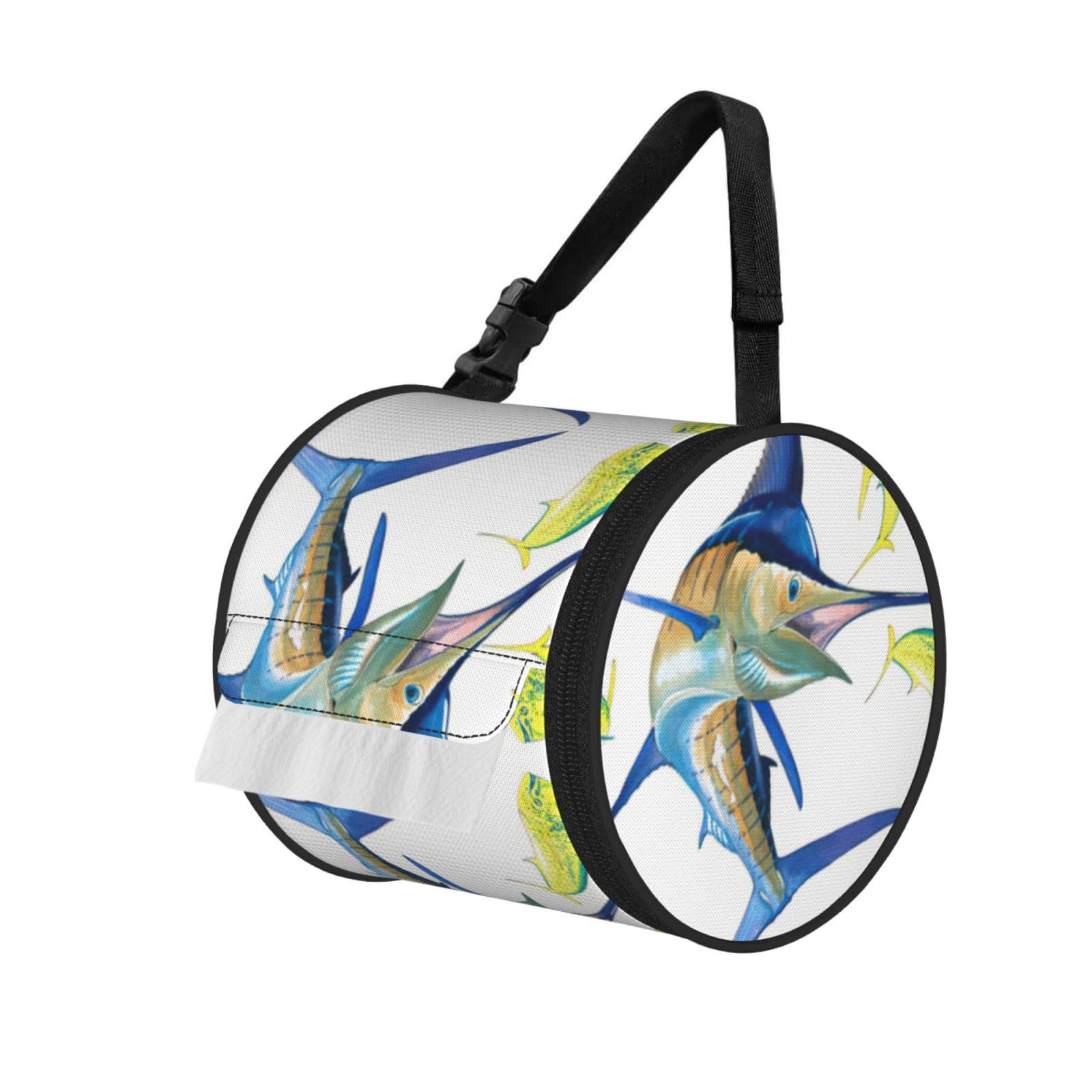 Fish Art Print Fashion Tissues Organizer Box, Hanging Tissue Holder For Purse Coins For Car Office Daily Outing