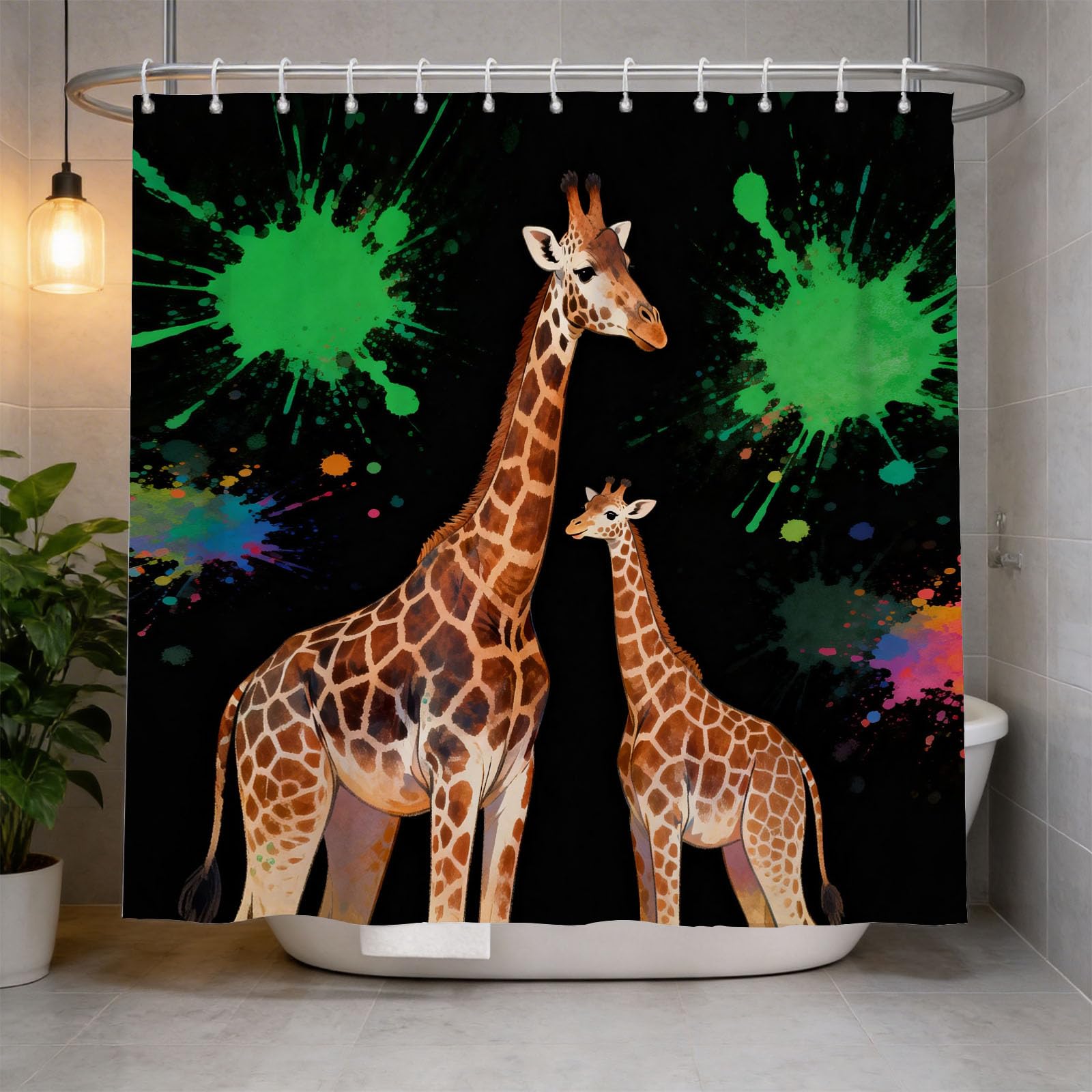 Hongduo 3D Giraffe Animal Shower Curtain for Stalls Bathtubs Africa Animal Bathroom Decor Shower Curtain Set Polyester Fabric Waterproof 200x200cm/79X79 Inch with Hooks