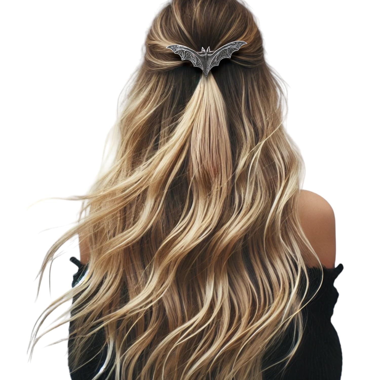 Vintage Celtic Bat Flower Hair Clips - Large Metal Medieval Style Barrettes for Women (bat & flower 6)