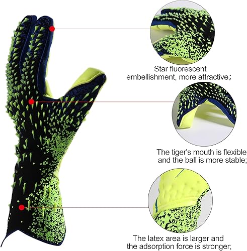 Miniatura 4 de KOCOME - Guantes de portero, guantes de fútbol de portero de agarre fuerte, guantes de portero con soporte para los dedos, talla 678910