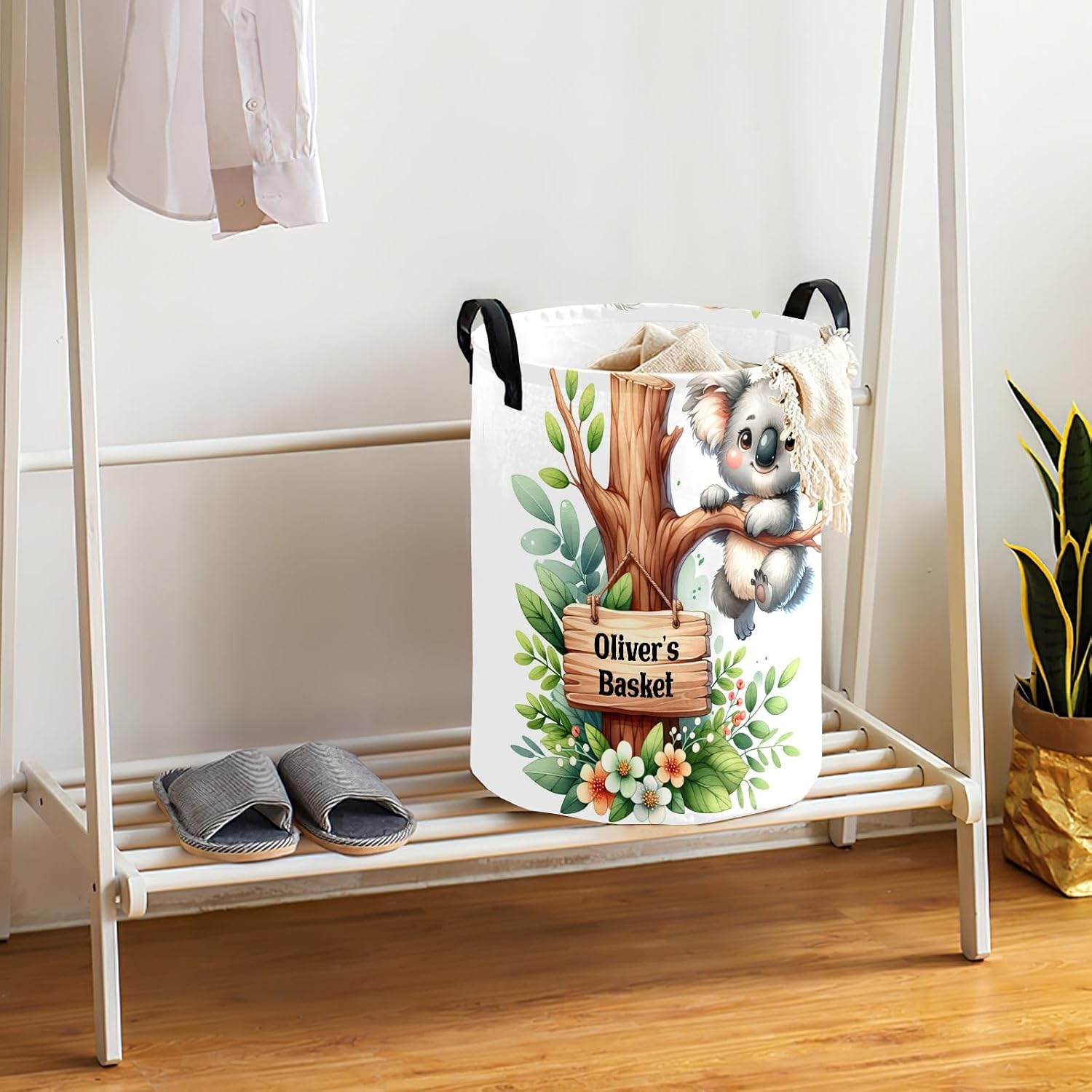 Koala Tree Laundry Hamper, Personalized Waterproof Laundry Basket with Name, Customized Clothes Storage Organizer Gift for Boys Girls Room, Bedroom, Bathroom