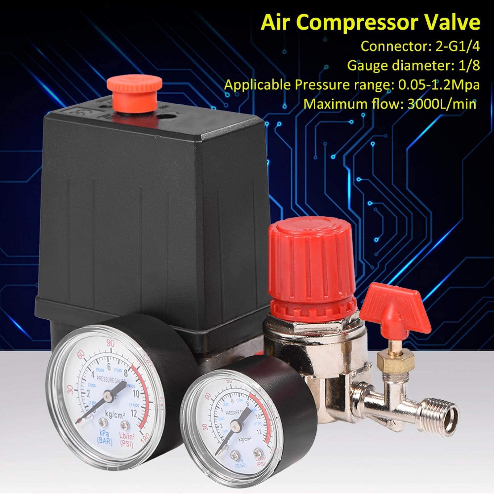 Pressostato Compressore Aria,Regolatore di Pressione del Compressore dell'Aria a 12 Bar, Pressione della Valvola di Controllo del Controller del Compressore dell'Aria con Mantelli