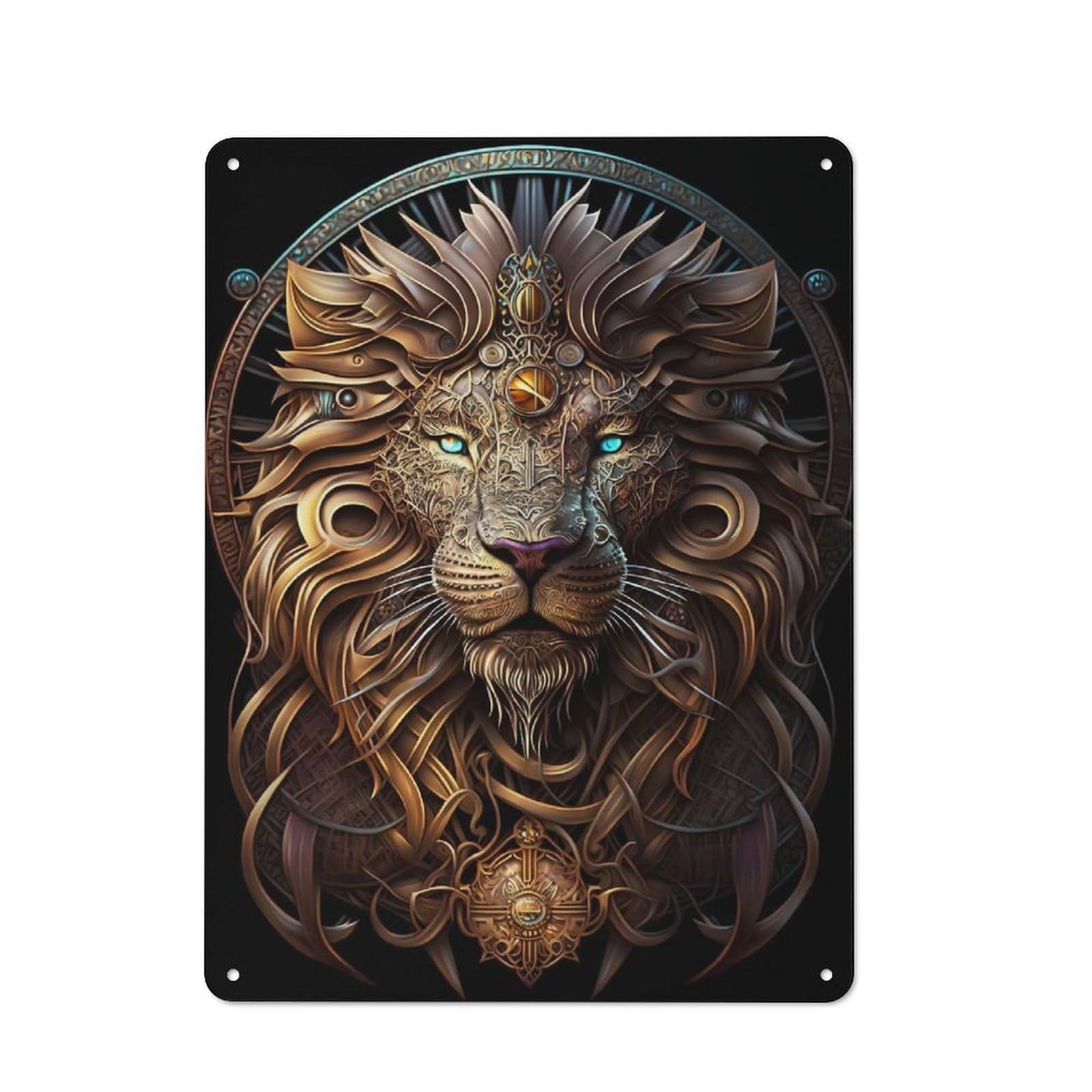 Country Metal Sign with Mystical Cosmic Lion Design 40x30cm, Barn Style Farmhouse Wall Decor for Farmhouse Kitchen, Pantry Or Dining Area
