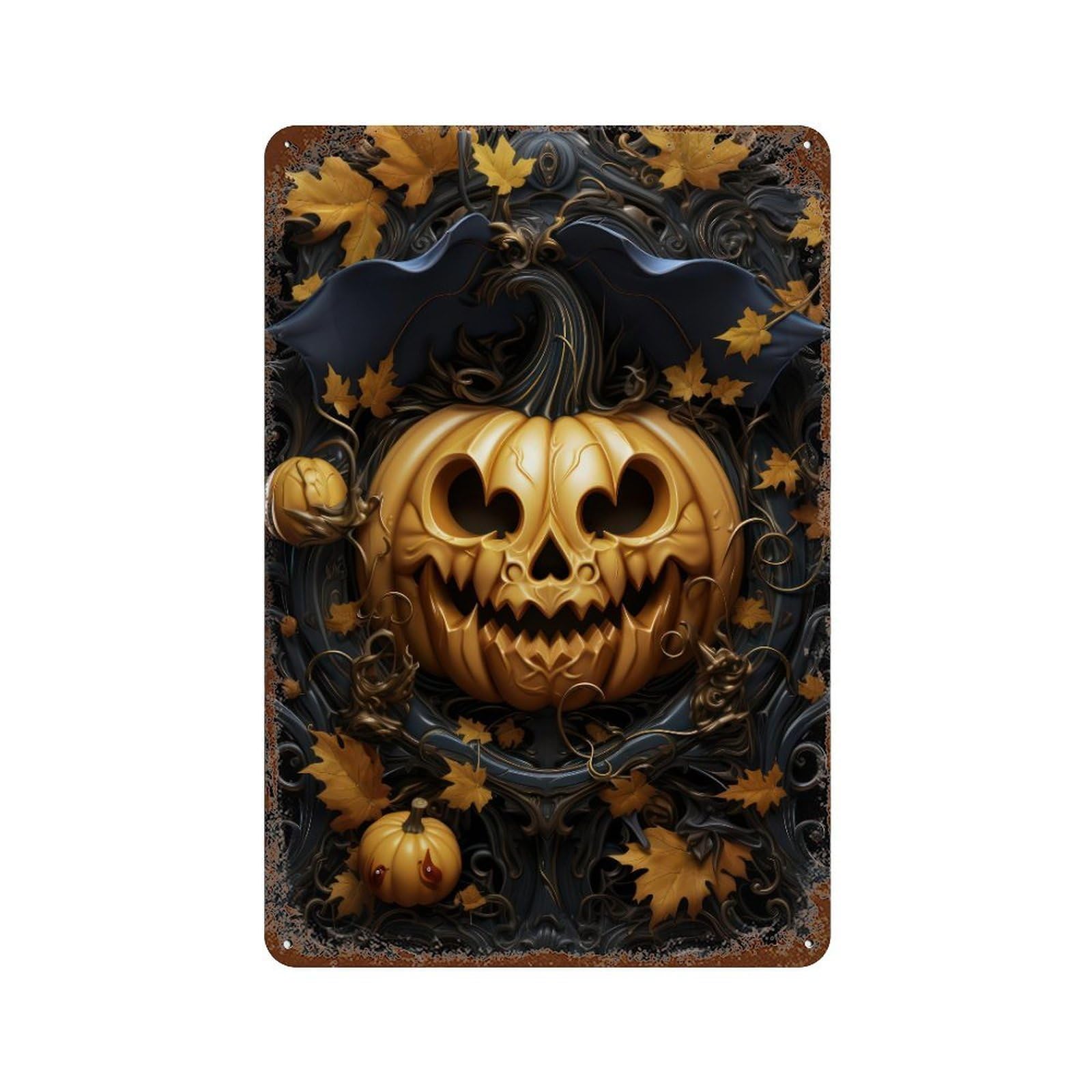 Halloween Pumpkin Artwork 11.8"x7.9" Retro Metal Sign, Vintage Wall Decor for Office, Studio And Wall Decor