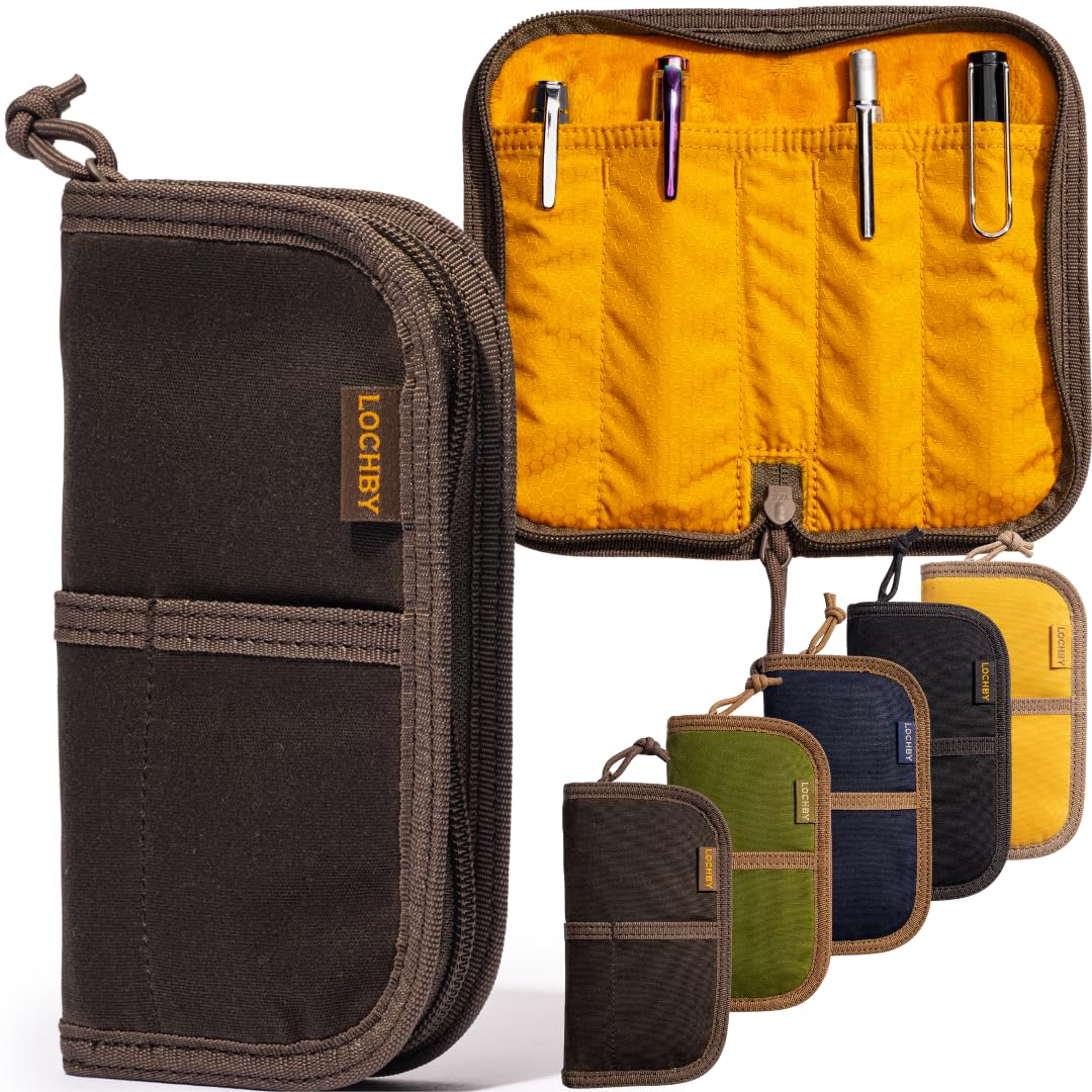 LOCHBY® Quattro | Slim and Elegant Pen Pouch, Durable Waxed Canvas, Lightly Padded for Fountain Pen and Mechanical Pencil, Compact Design Holds 4 Pens, for Everyday Carry, Travel and Creative Artists