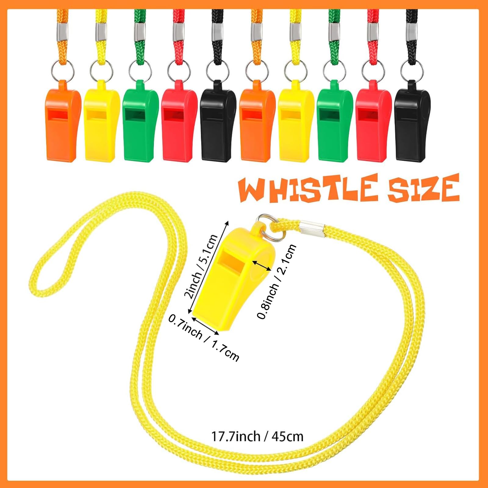 Honoson Sifflet pour adultes avec lanière en plastique - Sifflet de sécurité d'urgence pour survie, entraîneurs, randonnée, camping en plein air