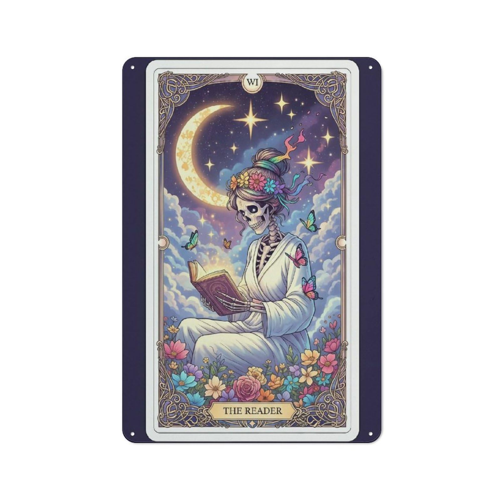 Junmoney The Reader Tarot Card Illustration Decorative Tin Sign 30X20cm, Old Fashioned Old Style Wall Plaque For Lounge, Study, Pub Or Wall Gallery