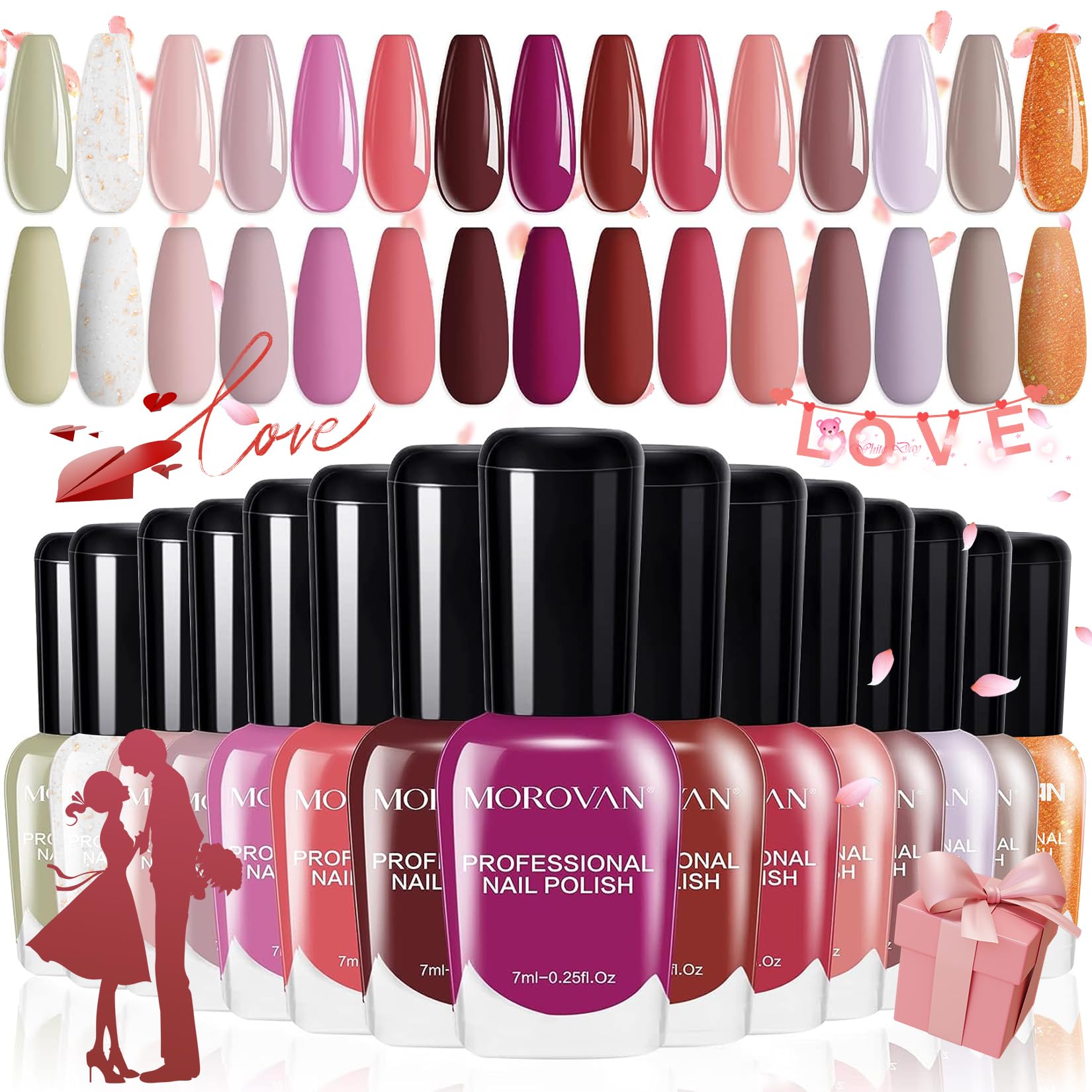 Rose Nail Polish Set: Fall Burgundy Dark Wine Cherry Red Hot Pink Fingernail Polish Kit Air Quick Dry Regular Finger Nail Polish Pack for Women Gift Holiday