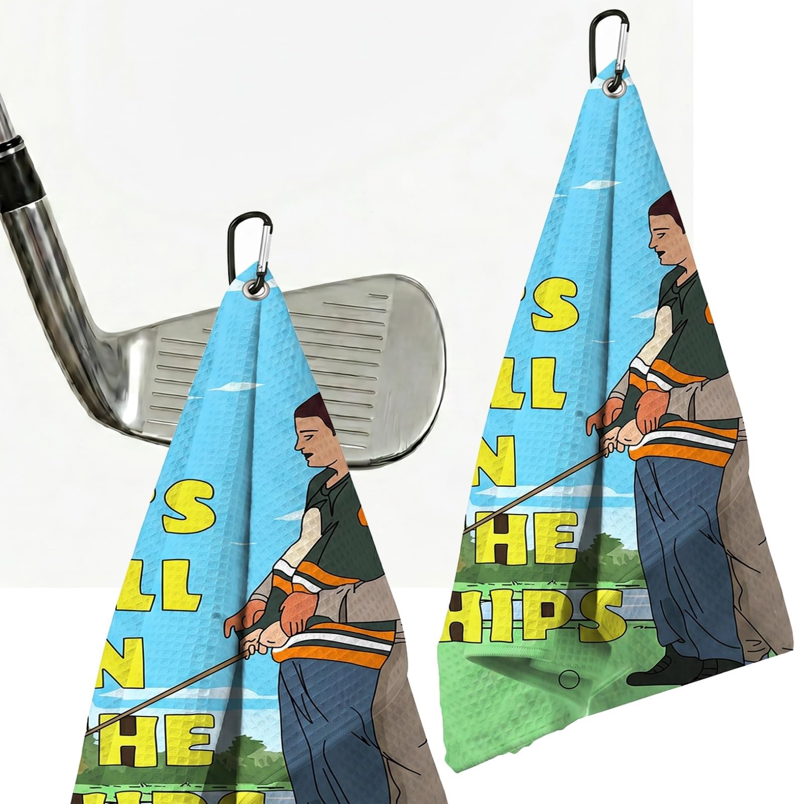 TUKRKRS It's All In The Hips Print Microfiber Golf Towel with Aluminumy Hook - 15.7"x23.6" for Golf Buddies Teammates - Quick Dry Absorbent for Cleaning Clubs Balls Hands